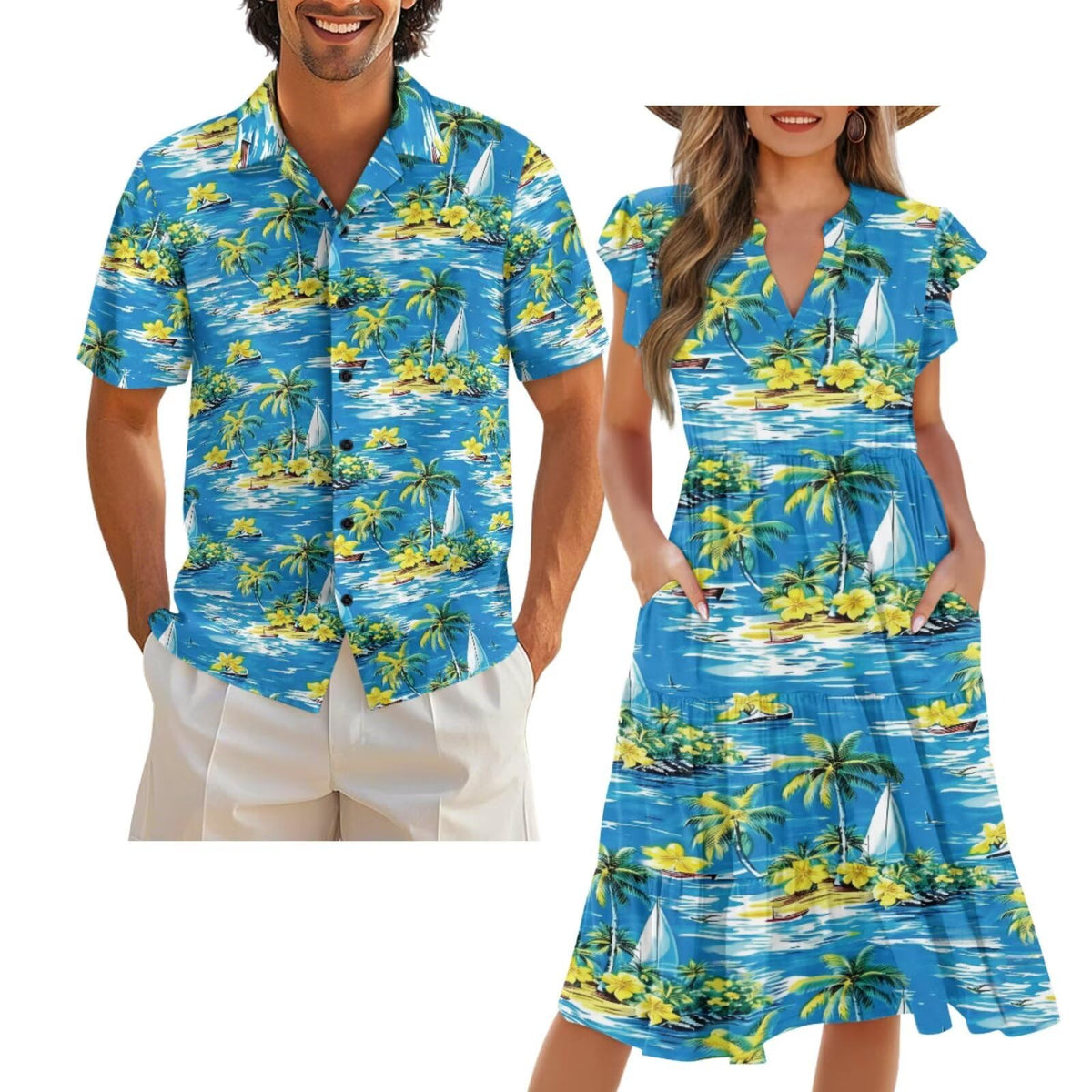 Matching Hawaiian Outfits for Couples Matching Tropical Outfits Vacation Clothes Womens Summer Dresses Mens Shirts