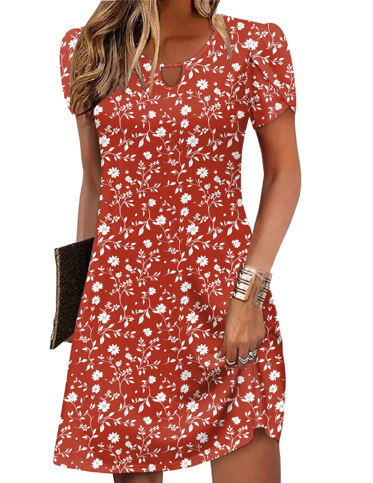 Zeagoo Women's Casual A-Line Dresses with Pockets Summer Floral Tshirt Dress Short Sleeve Mini Dress Flowy Sundresses