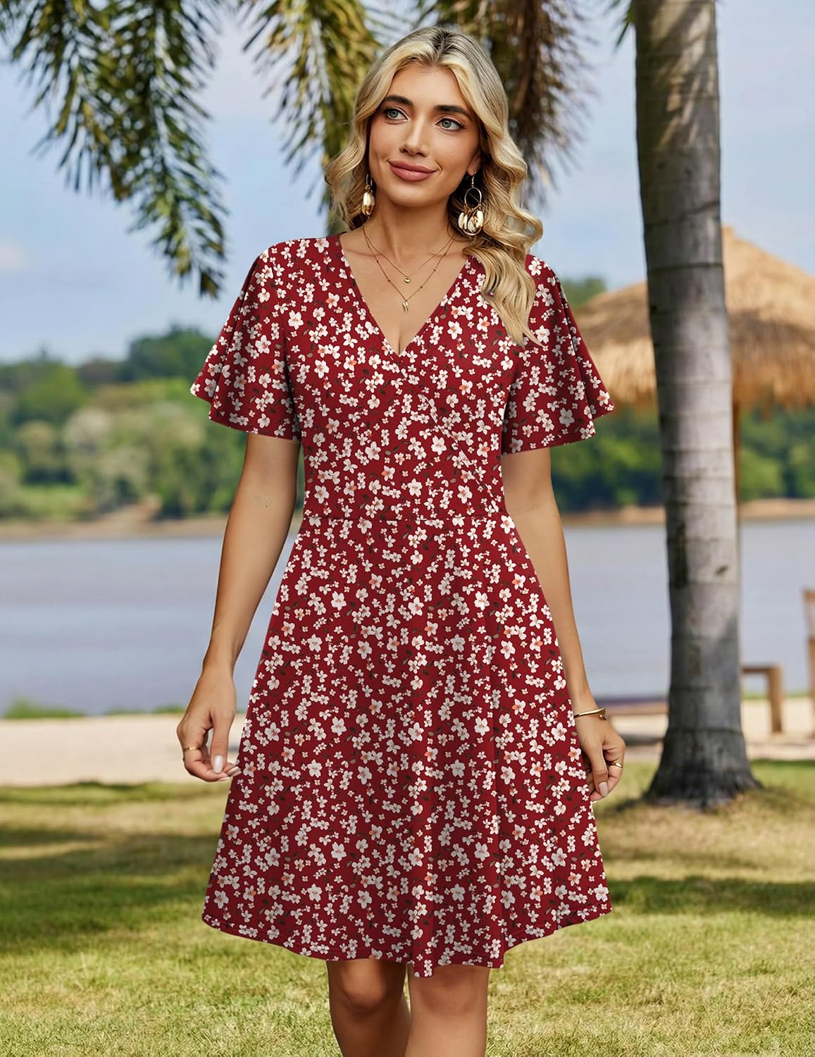 Zeagoo Womens Summer Dresses Wrap V Neck Dress Floral A-Line Ruffle Sleeve Casual Sundress with Pockets 2026