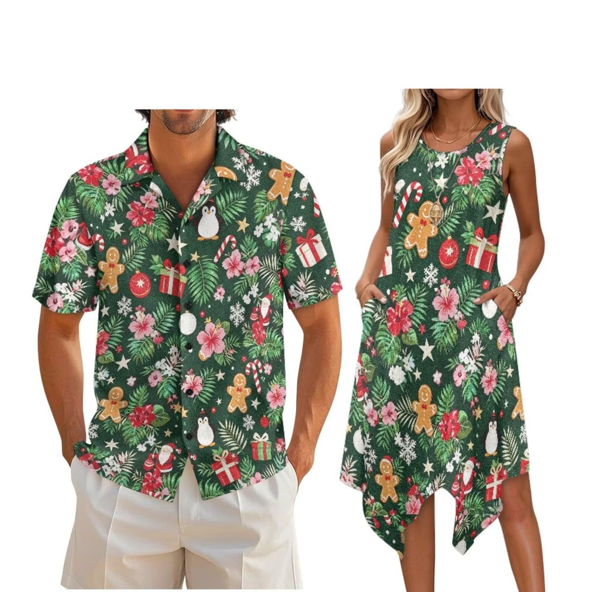 Couple Matching Outfit Hawaiian Men's Button Down Shirt Sleeveless Sundresses Dress Summer Dress for Women 2026