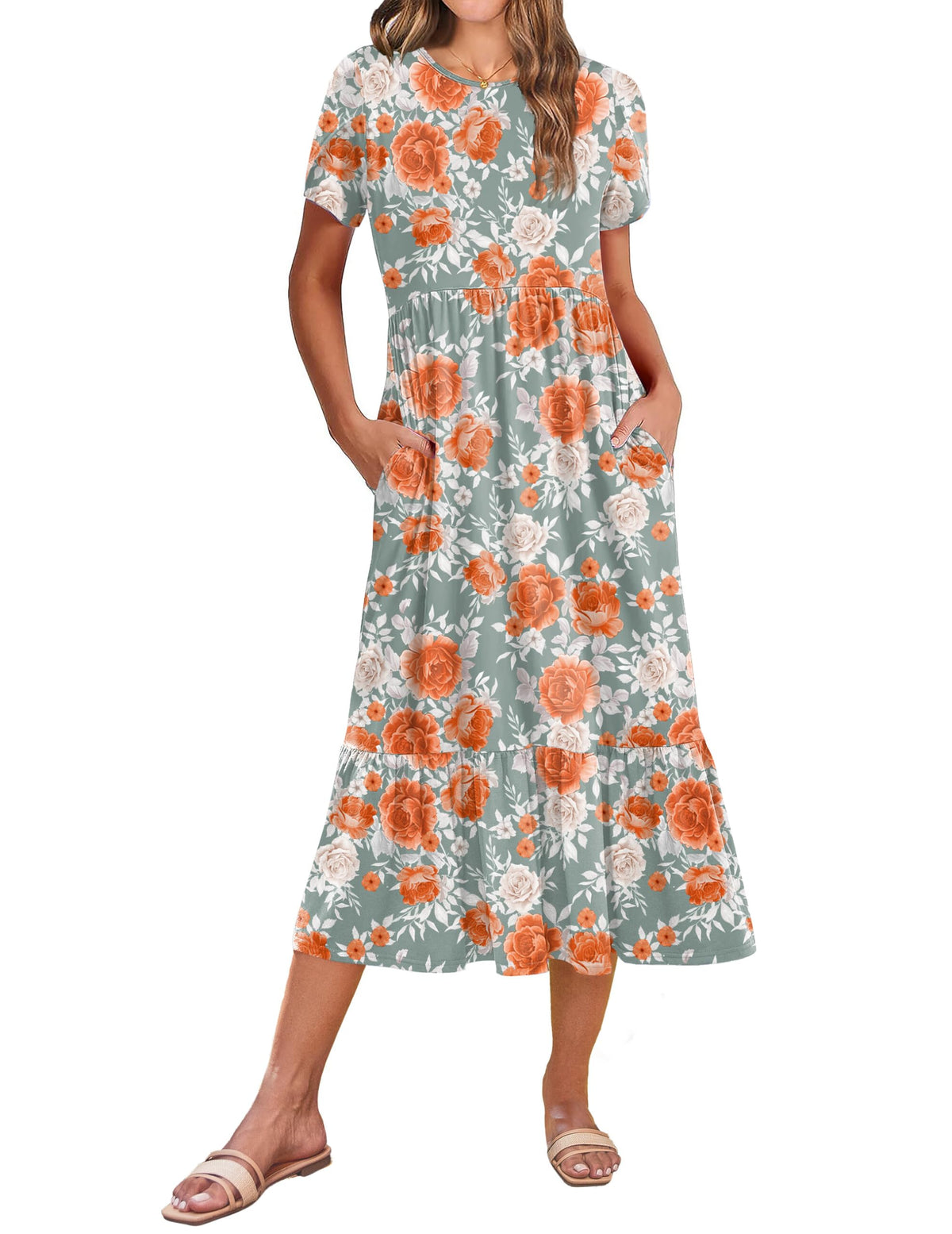 Zeagoo Women Summer Midi A Line Dress Short Sleeve Casual Flowy Tiered Beach Long Sundress with Pockets 2026 Vacation Travel