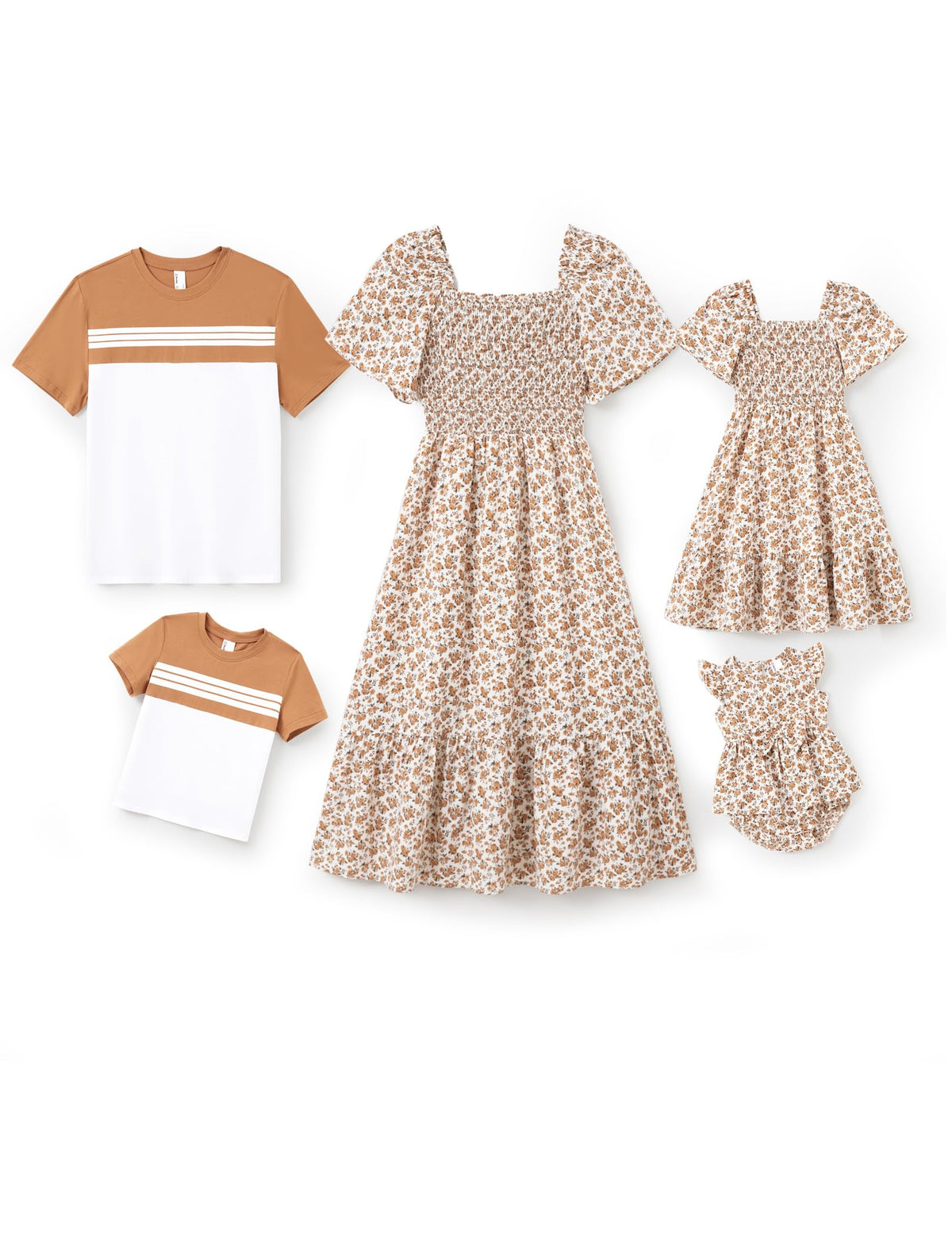 PATPAT Family Matching Outfits Mommy and Me Dresses Floral Dress & T-Shirts