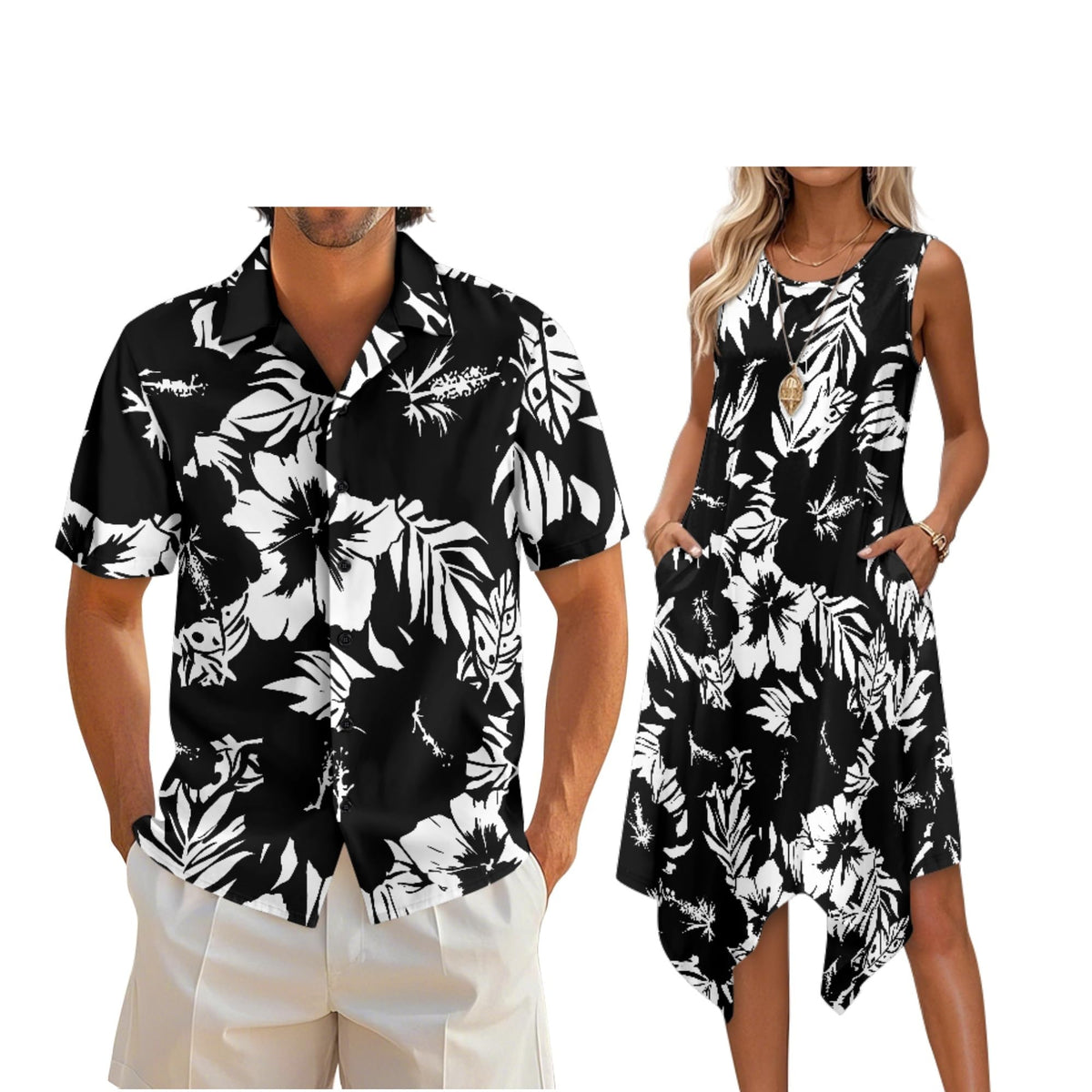 Couple Matching Outfit Hawaiian Men's Button Down Shirt Sleeveless Sundresses Dress Summer Dress for Women 2026