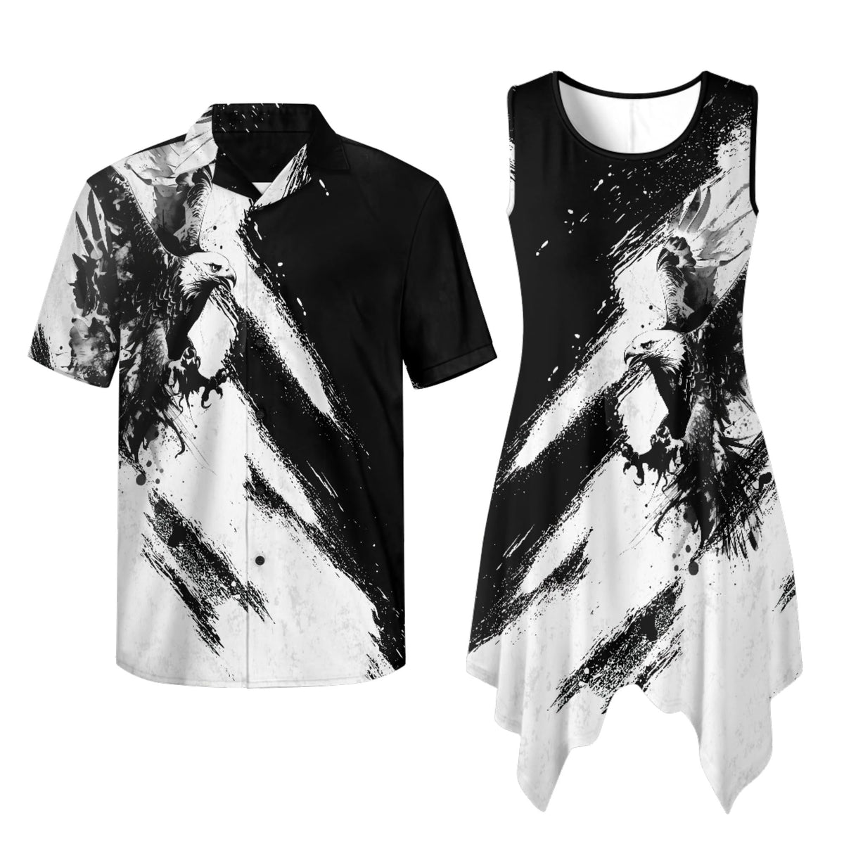 TOADDITDO Couple Shirts and Dress Matching Outfit Womens Sleeveless Flared Mini Sundress or Mens Buttons Hawaiian Aloha Shirt