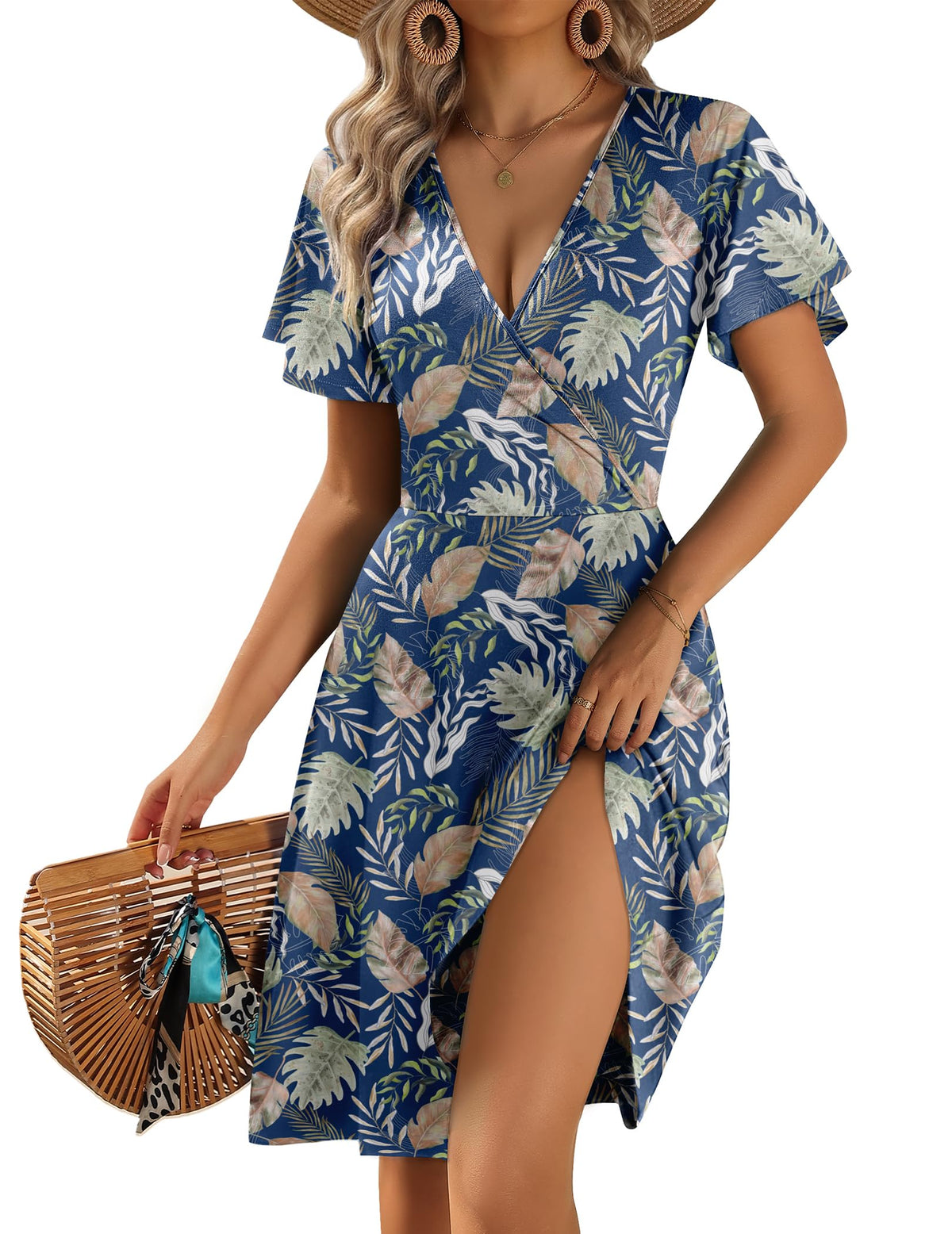 Zeagoo Womens Summer Dresses Wrap V Neck Dress Floral A-Line Ruffle Sleeve Casual Sundress with Pockets 2026