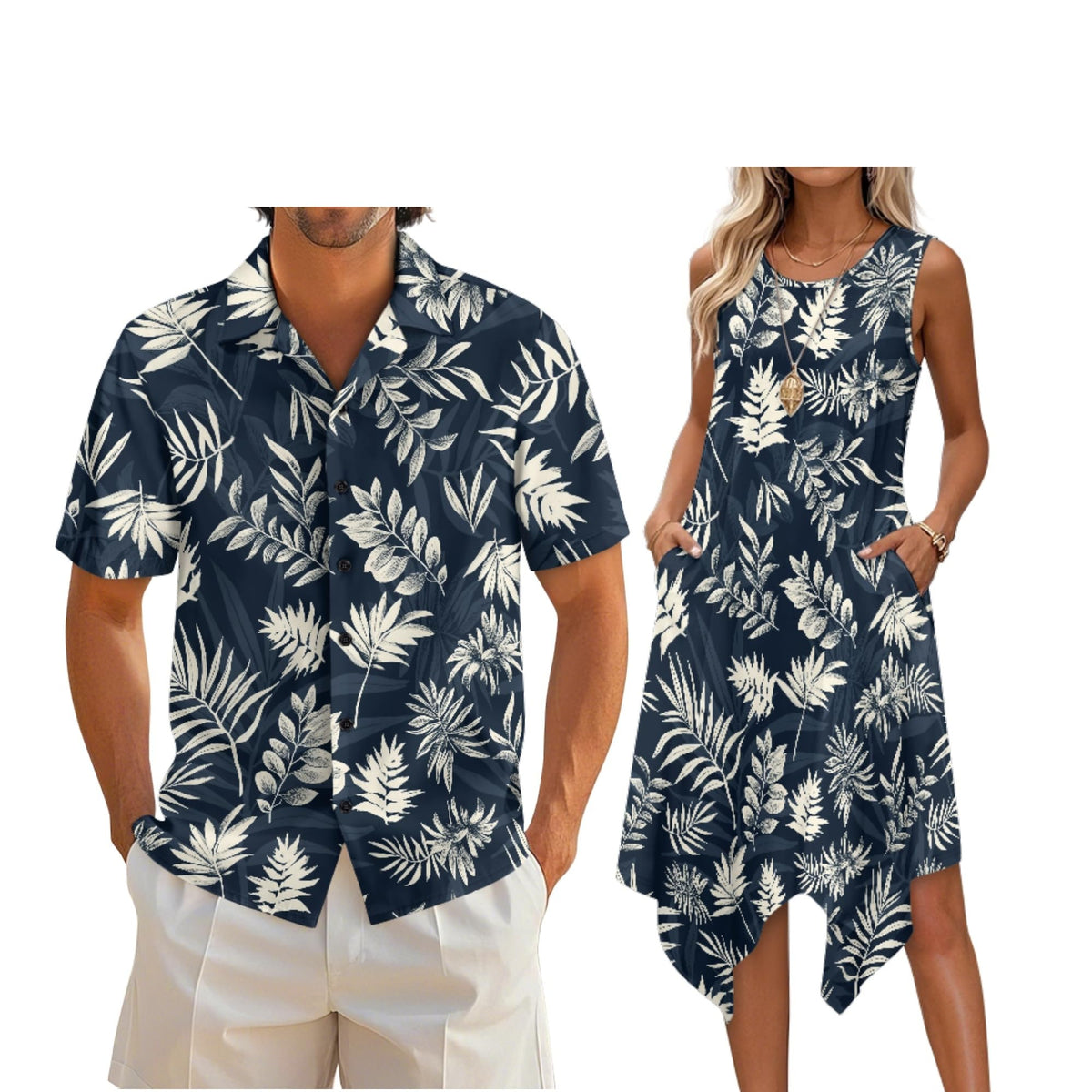 Couple Matching Outfit Hawaiian Men's Button Down Shirt Sleeveless Sundresses Dress Summer Dress for Women 2026