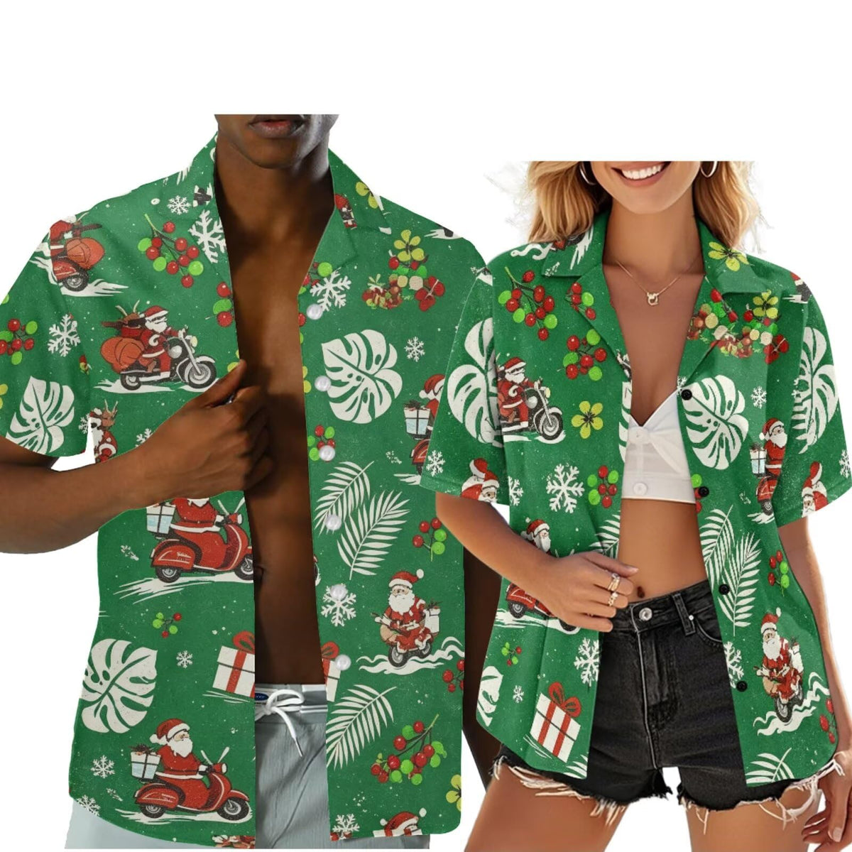 Hawaiian Couples Matching Shirt for Men Women Hawaii Outfit for Husband and Wife Beach Vacation Button Down Shirt