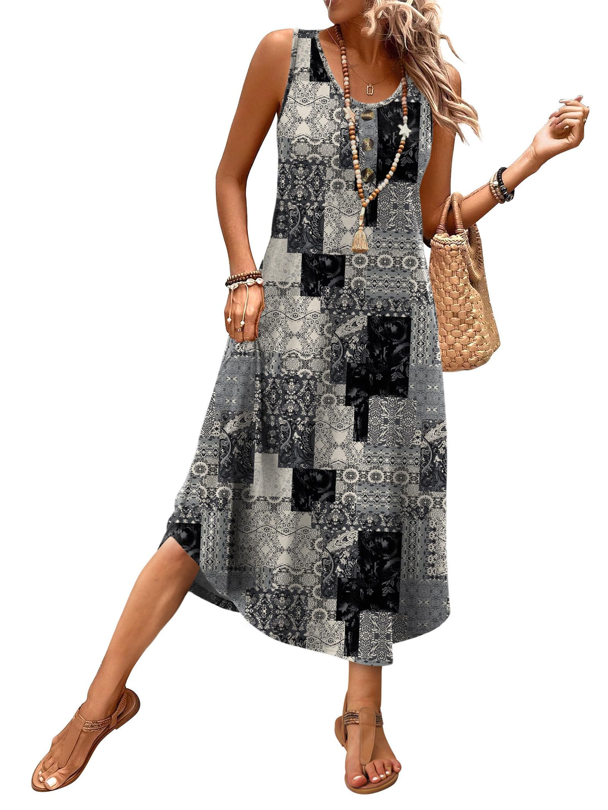 WIHOLL Summer Dresses for Women 2026 Button Front Sleeveless Casual Midi Dress Beach Vacation Sundresses with Pockets