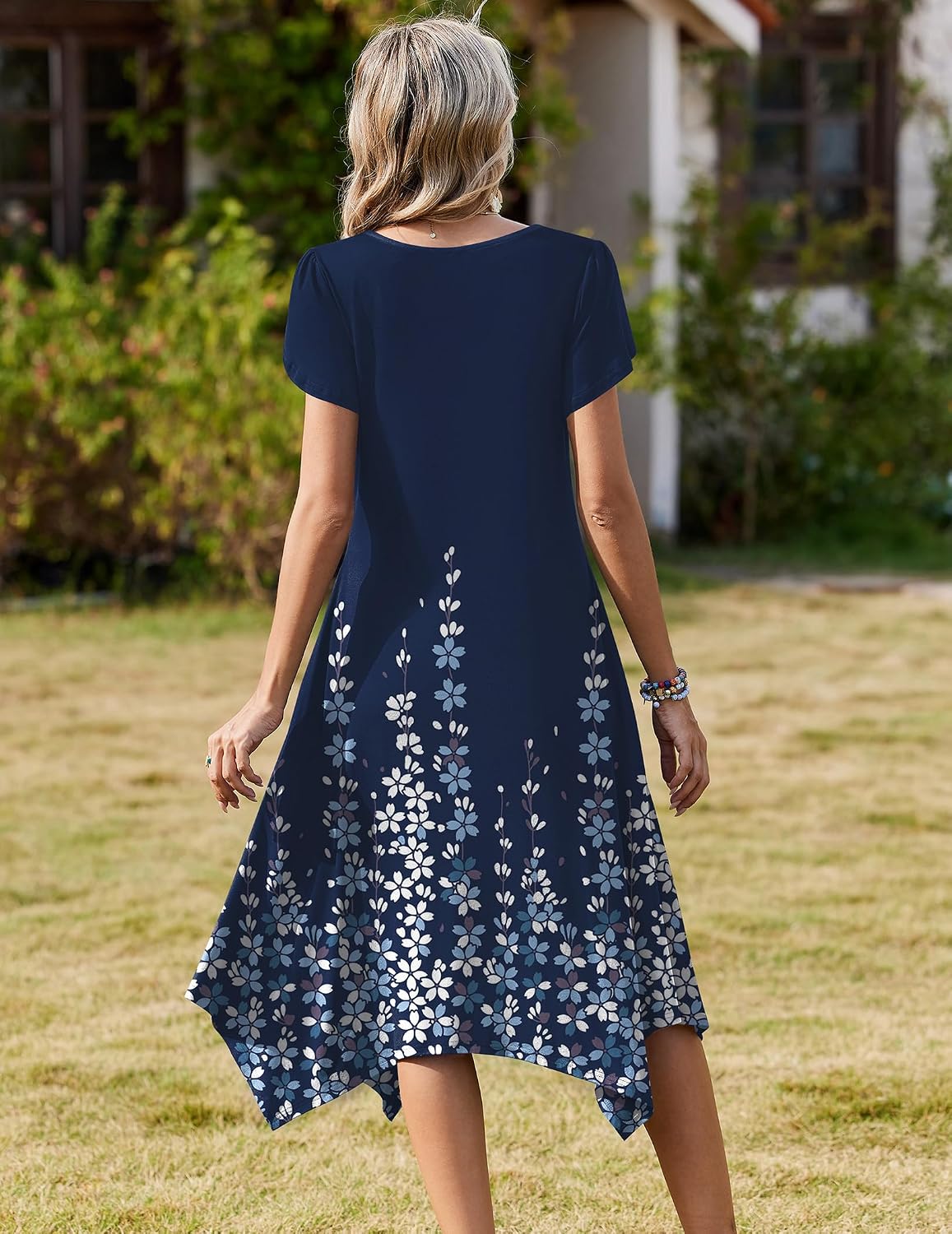 Zeagoo Womens Casual Dress for Summer Loose Hankerchief Flare Midi Sundress