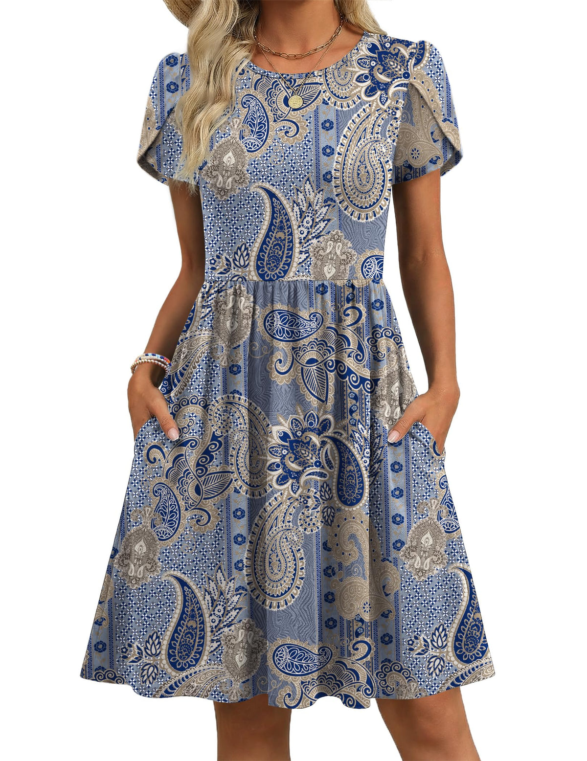 Zeagoo Women Summer Dress 2026 Short Sleeve Aline Mini Dresses with Pockets Casual Swing Tshirt Dress Vocation Beach Sundress