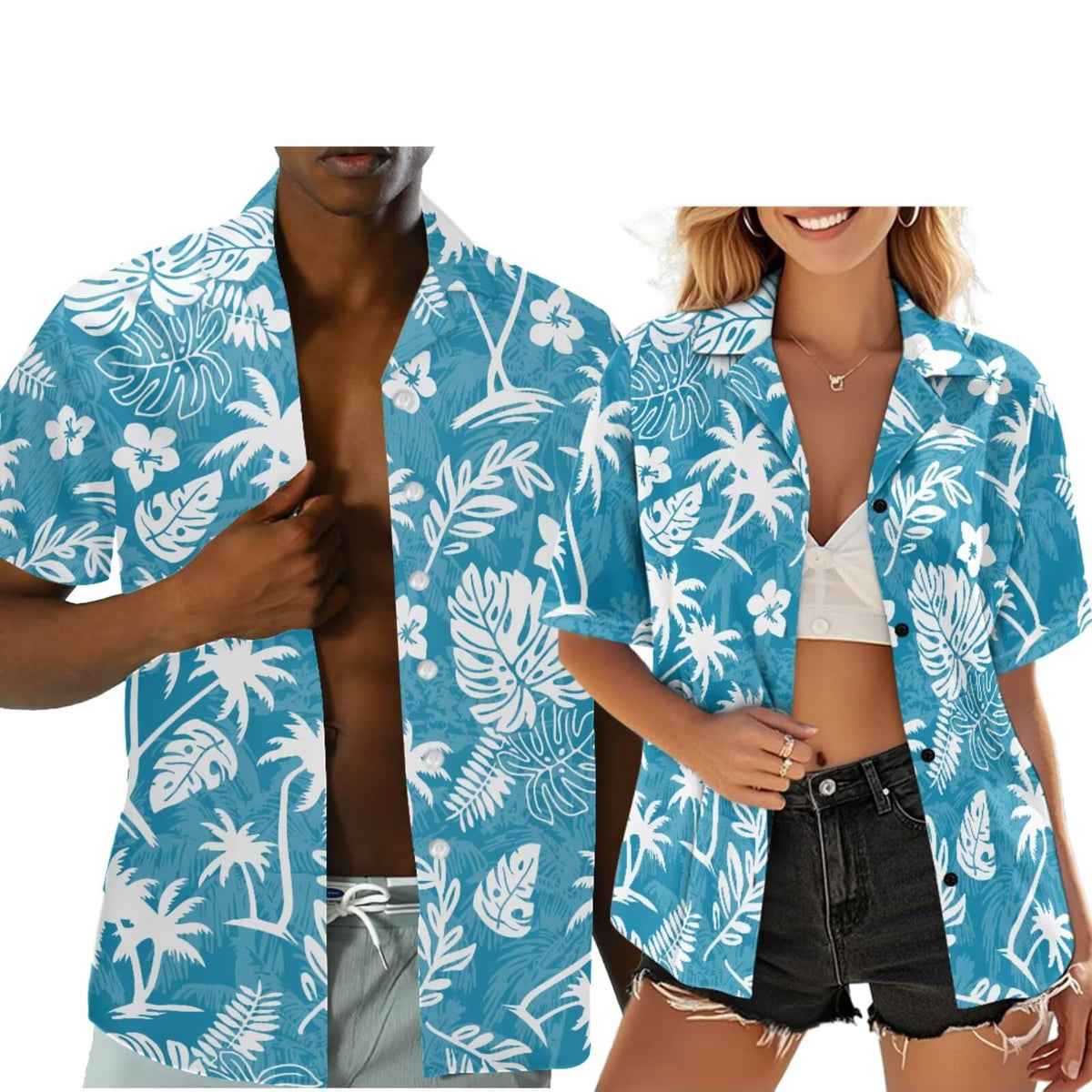 Hawaiian Couples Matching Shirt for Men Women Hawaii Outfit for Husband and Wife Beach Vacation Button Down Shirt