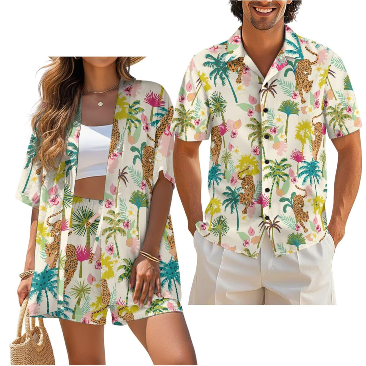 Matching Hawaiian Outfits for Couples Beach Sets Women 2 Piece Outfits Vacation Sets Men Shirt for Luau Party