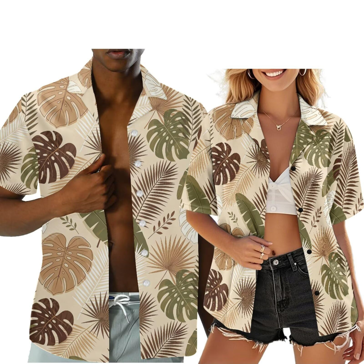 Hawaiian Couples Matching Shirt for Men Women Hawaii Outfit for Husband and Wife Beach Vacation Button Down Shirt