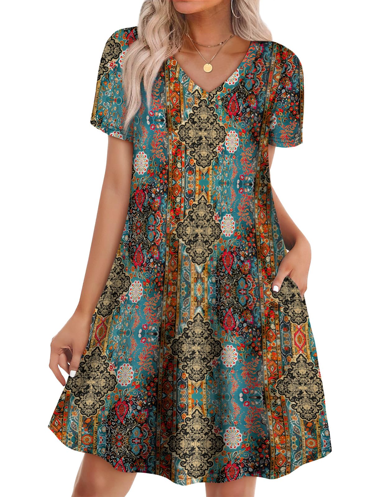 WIHOLL Boho Summer Dresses for Women Casual Loose T Shirt Dress with Pockets Beach Vacation Outfits S-4XL