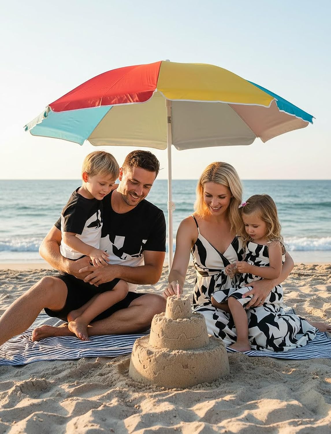 PATPAT Family Matching Outfits Mommy and Me Dresses Hawaiian Tropical Vacation Beach Spaghetti Strap Dress and Shirt