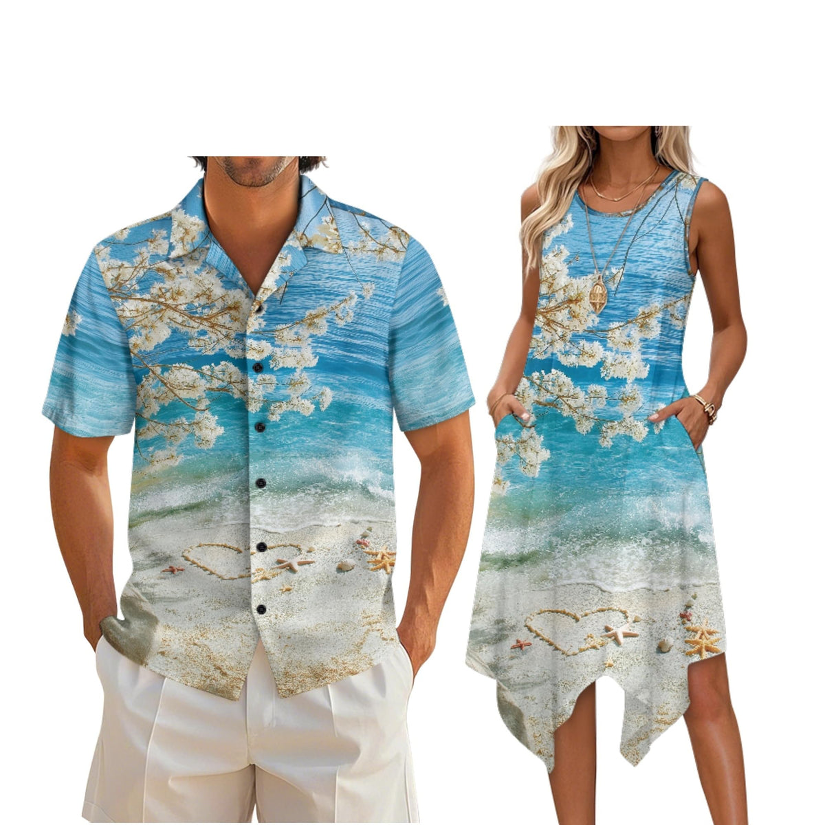 Couple Matching Outfit Hawaiian Men's Button Down Shirt Sleeveless Sundresses Dress Summer Dress for Women 2026