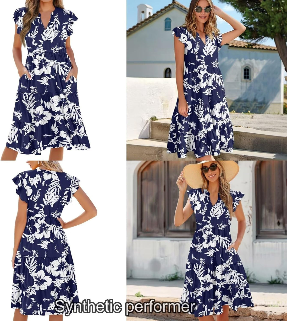 His and Hers Matching Hawaiian Outfits Mens Button Down Shirt Flowy Tiered Midi Dress