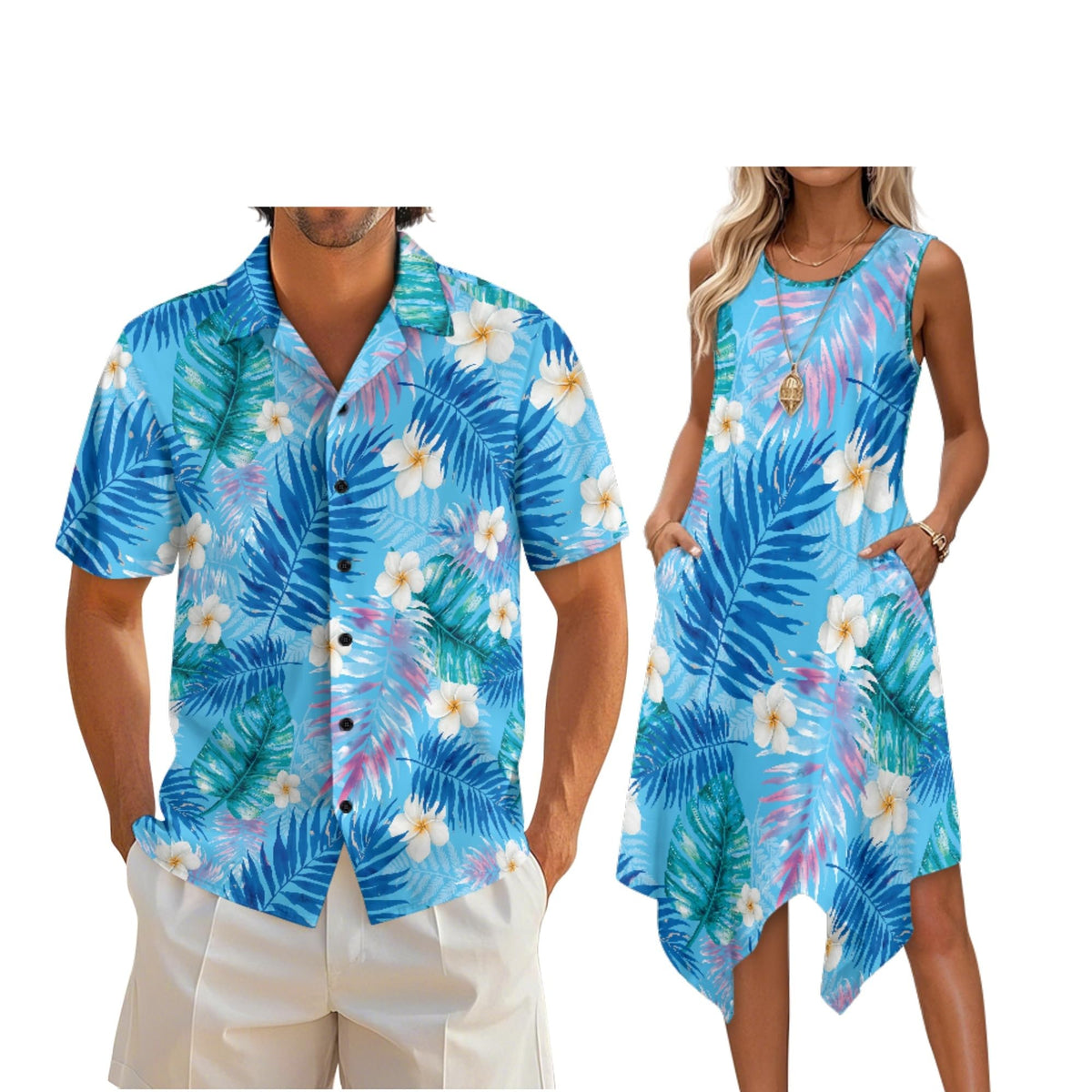 Couple Matching Outfit Hawaiian Men's Button Down Shirt Sleeveless Sundresses Dress Summer Dress for Women 2026