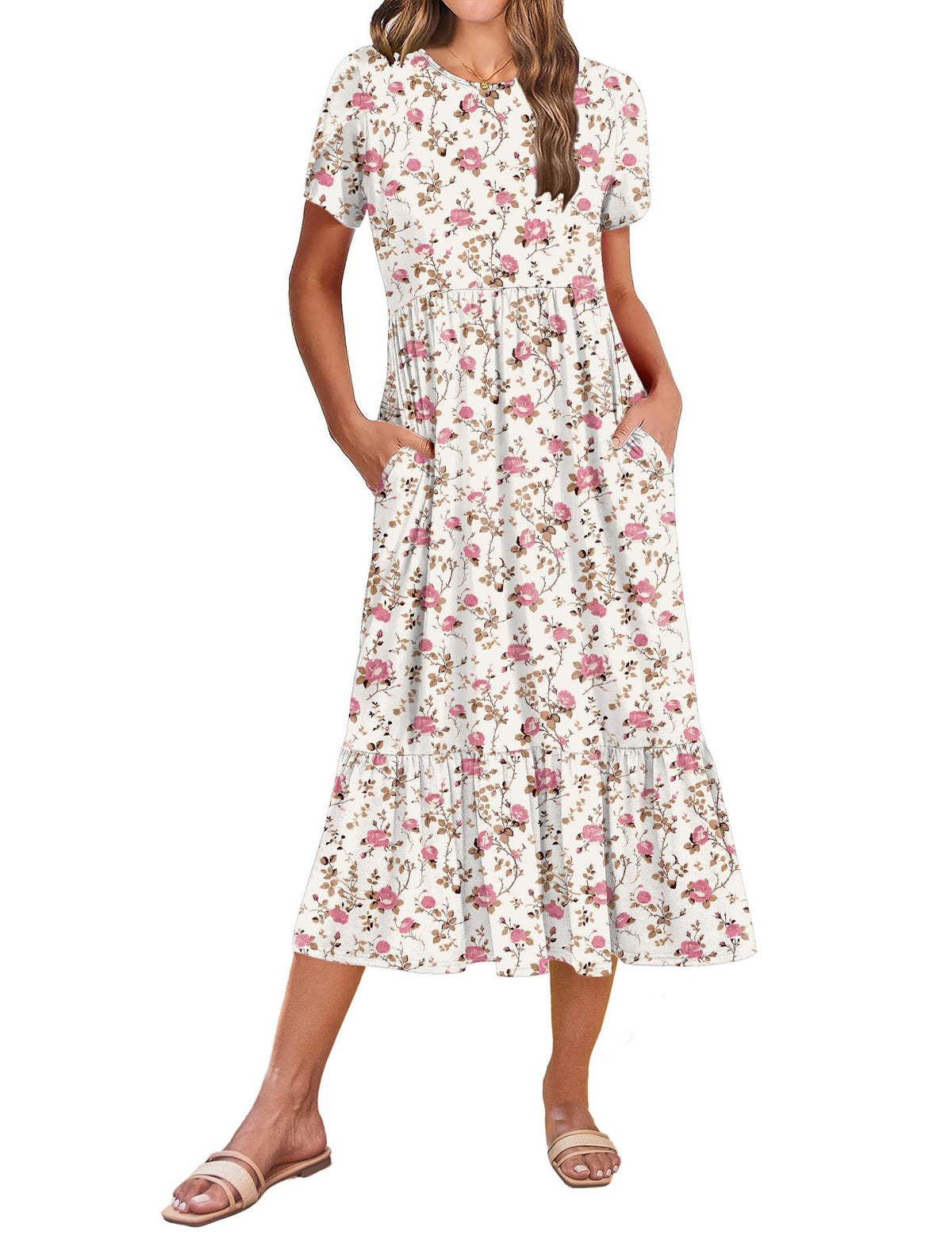 Zeagoo Women Summer Midi A Line Dress Short Sleeve Casual Flowy Tiered Beach Long Sundress with Pockets 2026 Vacation Travel