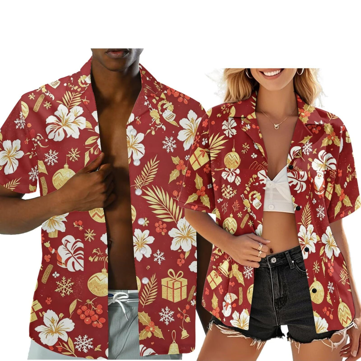 Hawaiian Couples Matching Shirt for Men Women Hawaii Outfit for Husband and Wife Beach Vacation Button Down Shirt