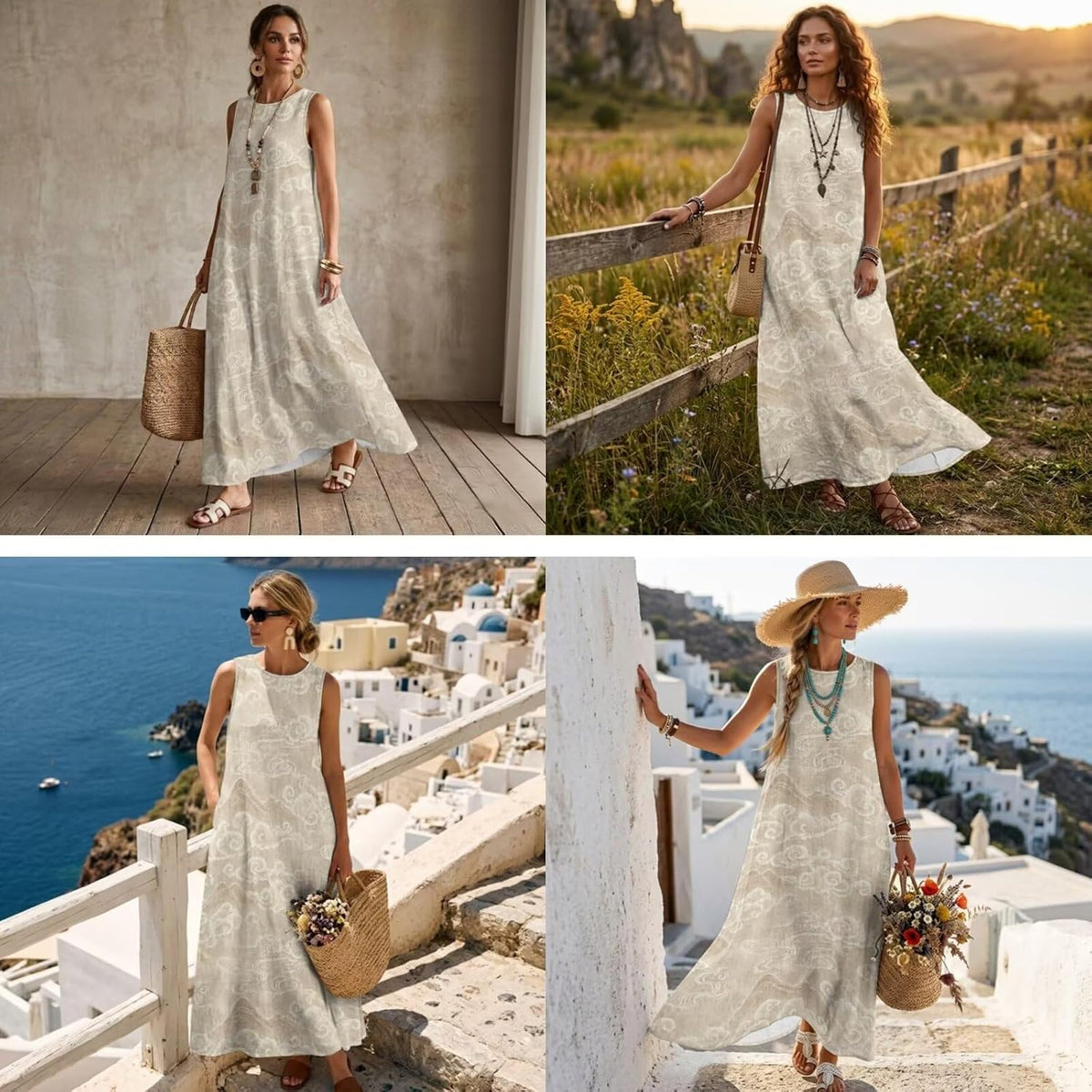 Women's Summer Dresses Sleeveless Sundresses, Men's Button Down Short Sleeve Shirts, Linen Couple Matching Outfits