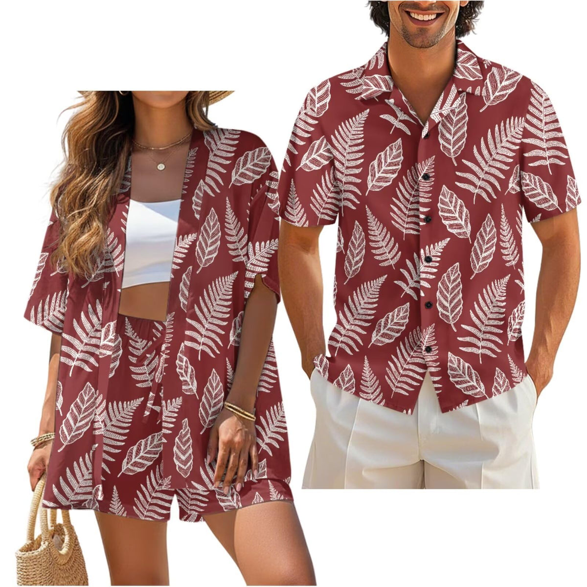 Matching Hawaiian Outfits for Couples Beach Sets Women 2 Piece Outfits Vacation Sets Men Shirt for Luau Party