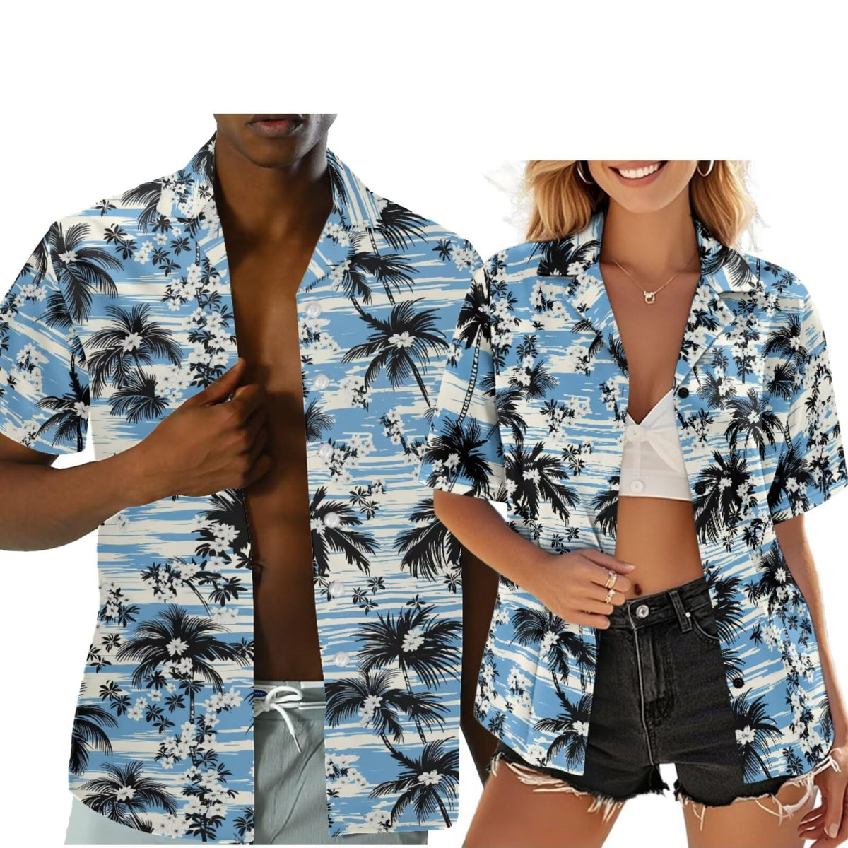 Hawaiian Couples Matching Shirt for Men Women Hawaii Outfit for Husband and Wife Beach Vacation Button Down Shirt