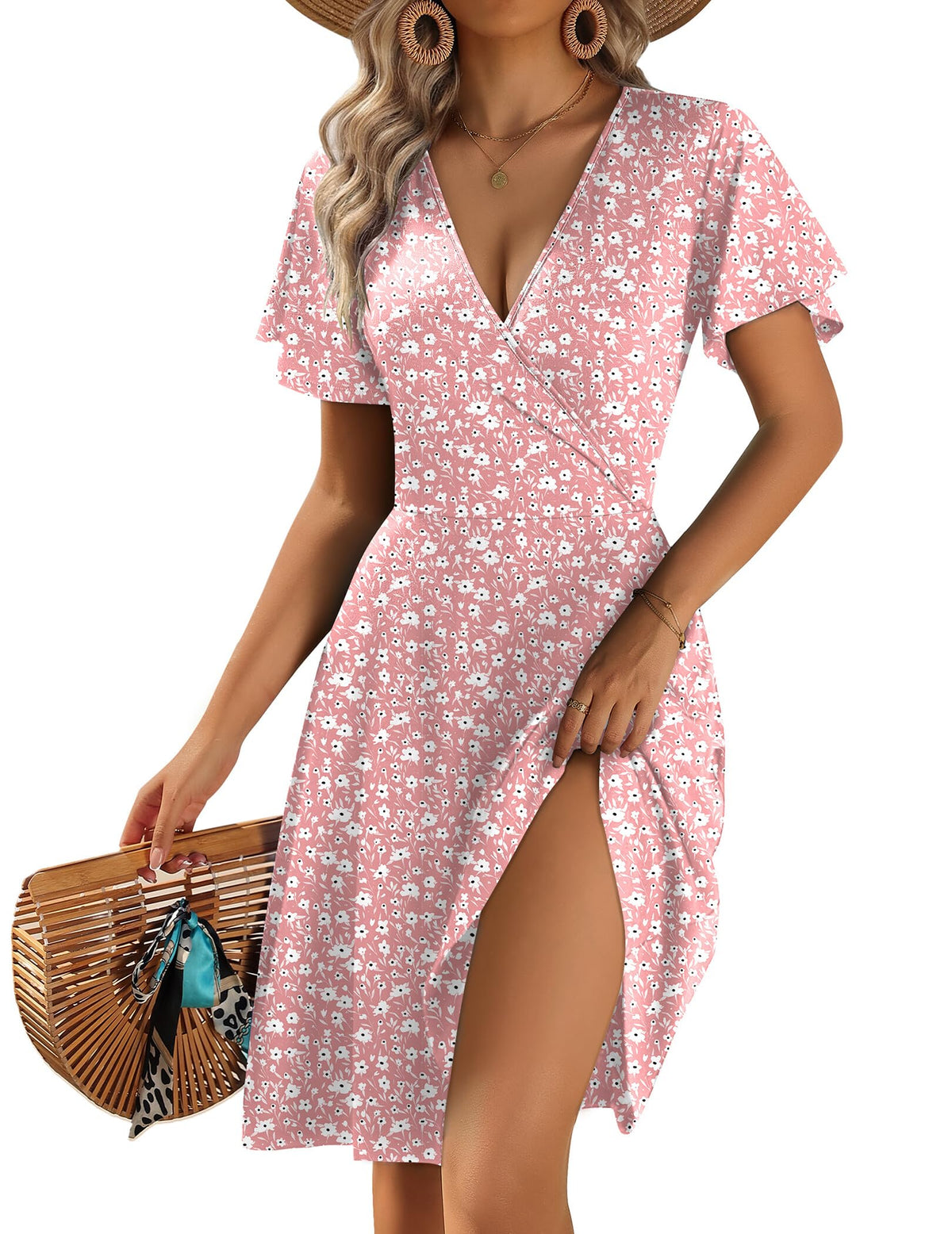 Zeagoo Womens Summer Dresses Wrap V Neck Dress Floral A-Line Ruffle Sleeve Casual Sundress with Pockets 2026