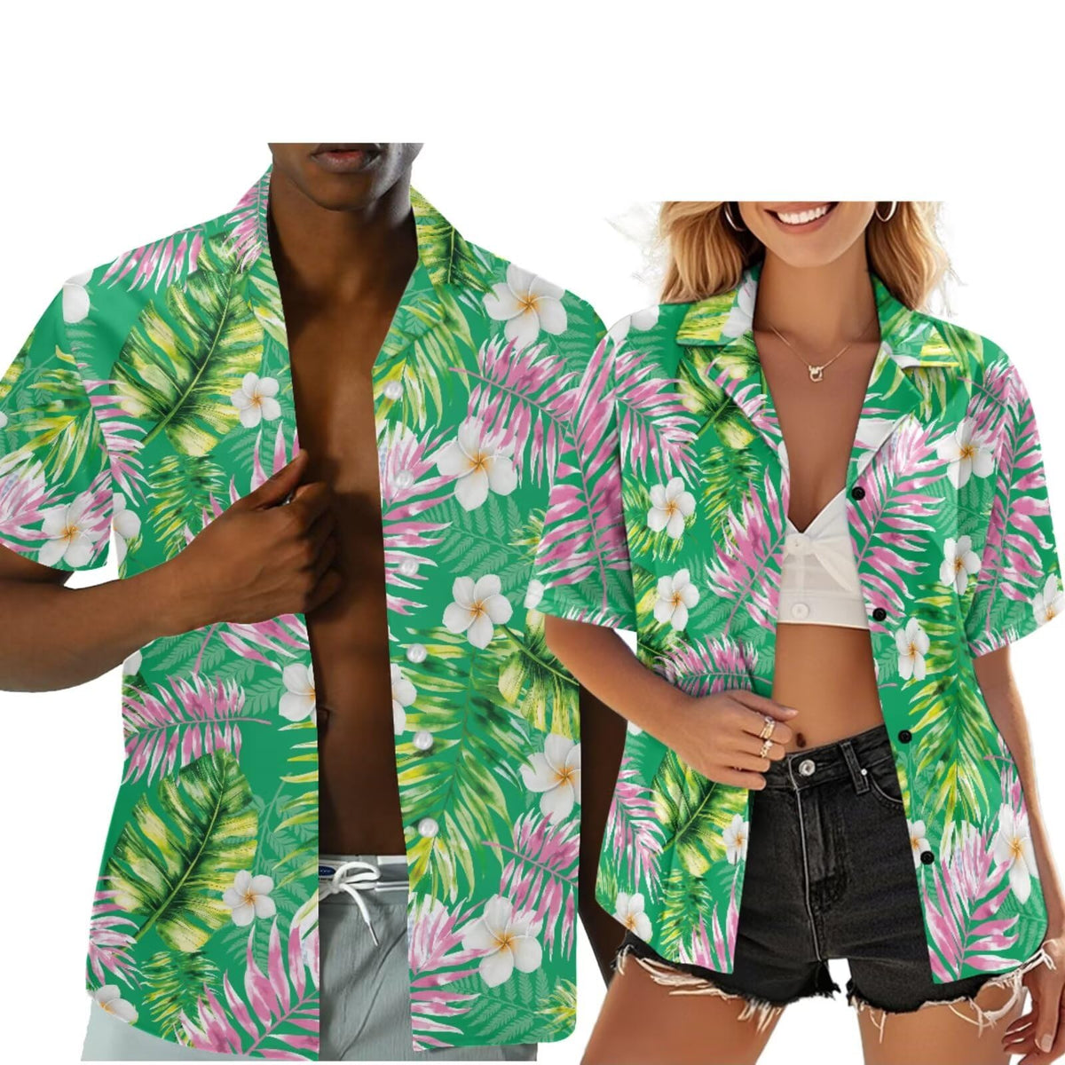 Hawaiian Couples Matching Shirt for Men Women Hawaii Outfit for Husband and Wife Beach Vacation Button Down Shirt