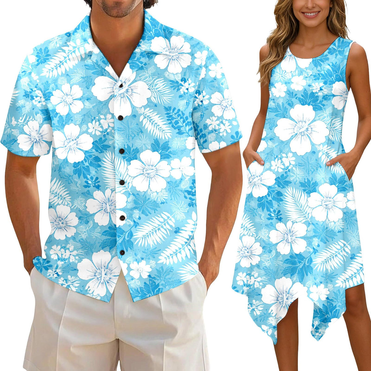 Matching Hawaiian Outfits for Couples Beach Vacation Tropical Print Women