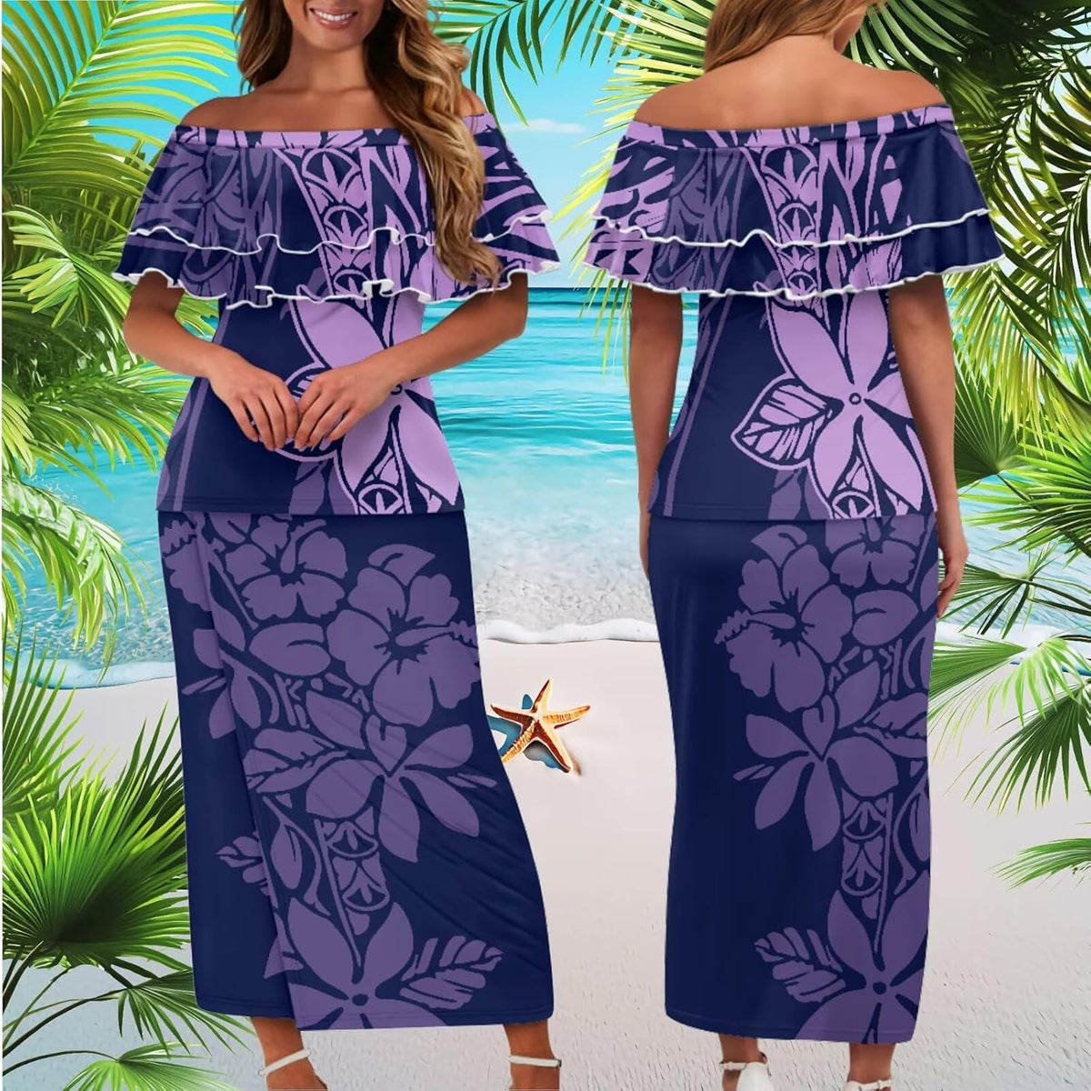 Polynesian Couples Matching Outfits Short Sleeve Puletsai Samoan Traditional Dress & Man Shirts