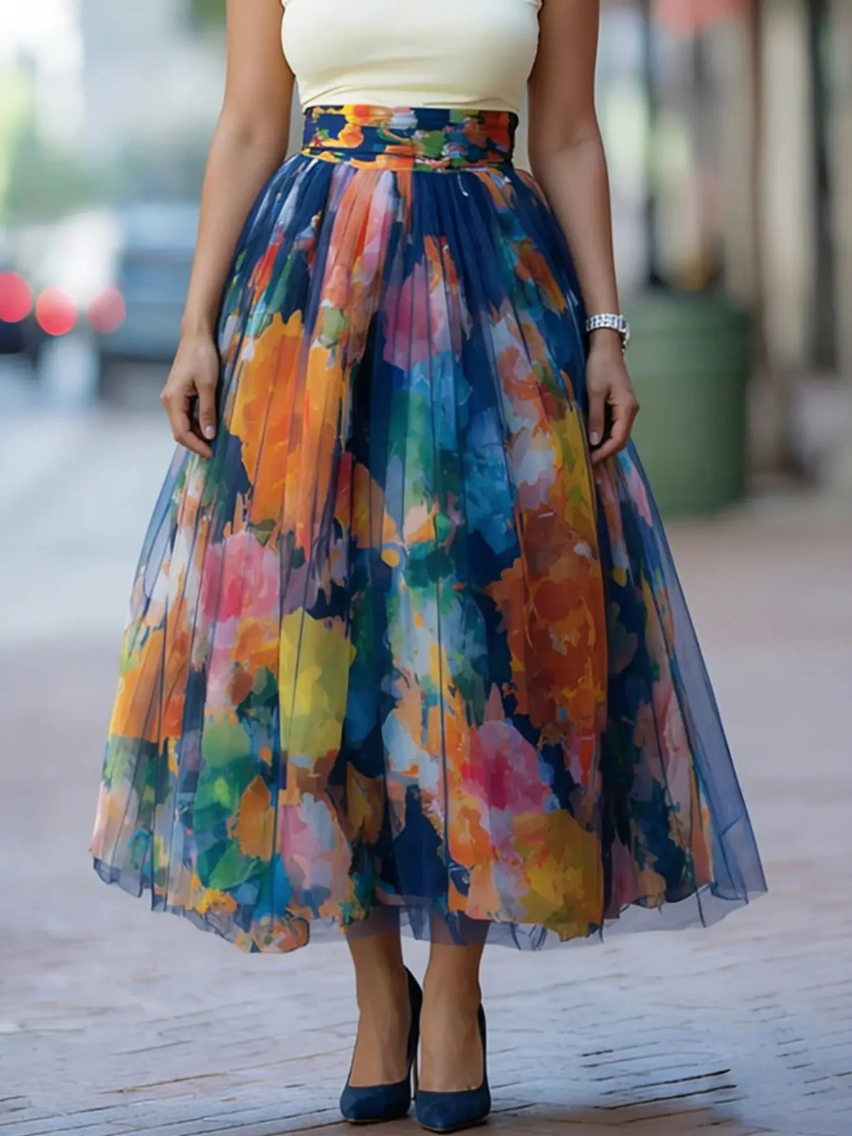 European and American Style Ombre Gradient Floral Pattern Skirt, Casual Everyday Long Skirt, Versatile Summer Wear for Women