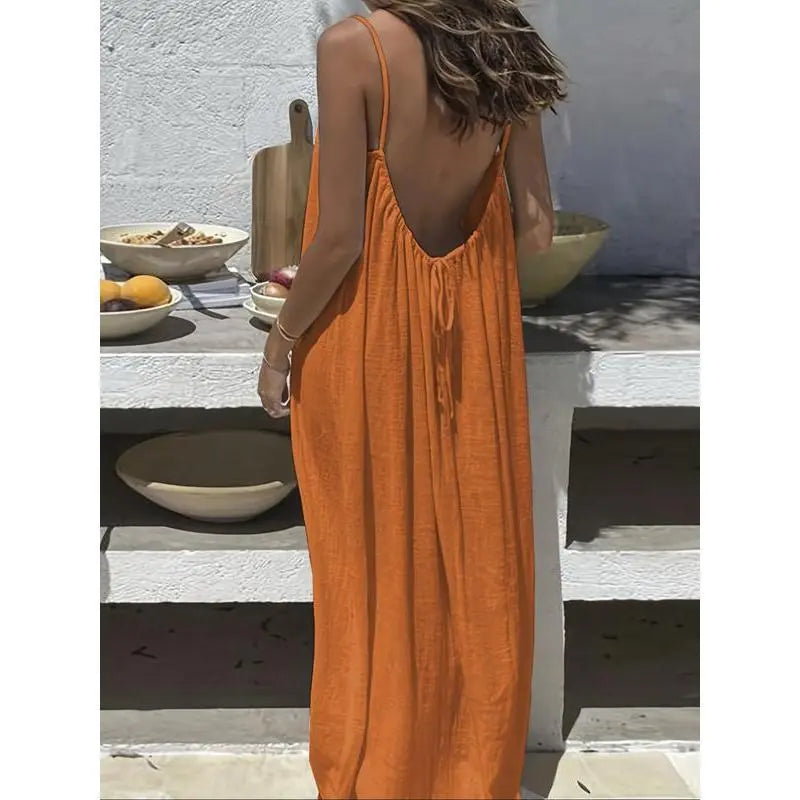 GYNLEUX Women's Basic Solid Color Backless Cami Dress - 1-3 Pcs, Comfortable Fabric Casual Women's Clothing for Summer Beach Holiday Sleeveless Dress, Backless Dress