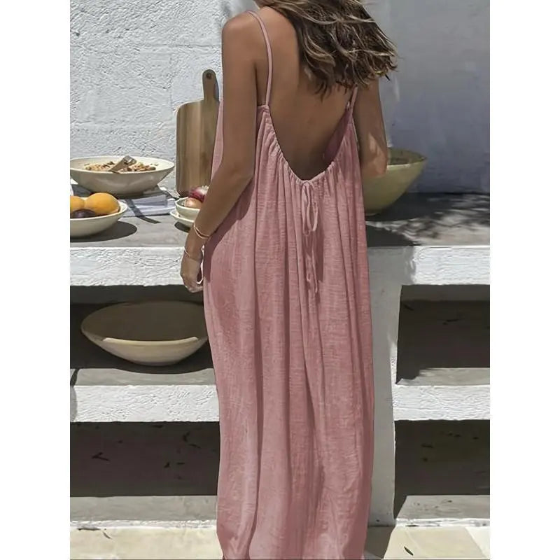 GYNLEUX Women's Basic Solid Color Backless Cami Dress - 1-3 Pcs, Comfortable Fabric Casual Women's Clothing for Summer Beach Holiday Sleeveless Dress, Backless Dress