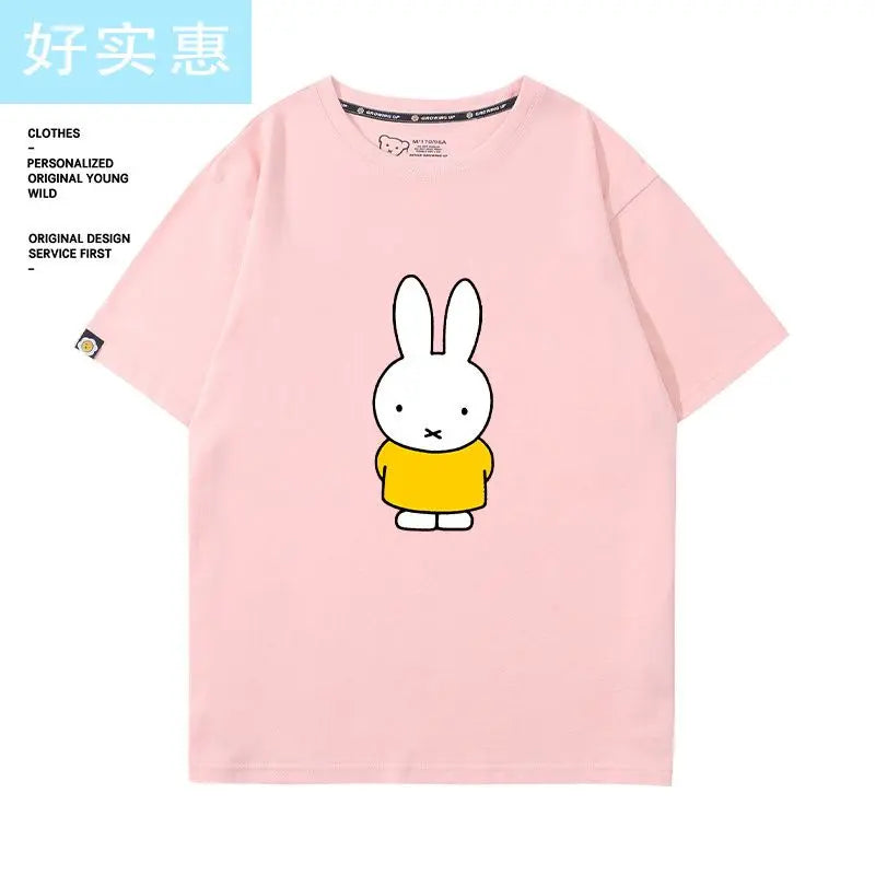 Kawaii Miffy Rabbit T-shirt Picture Book Series Little Rabbit Girl Miffy Cartoon Pure Cotton Half-sleeved Couple Top