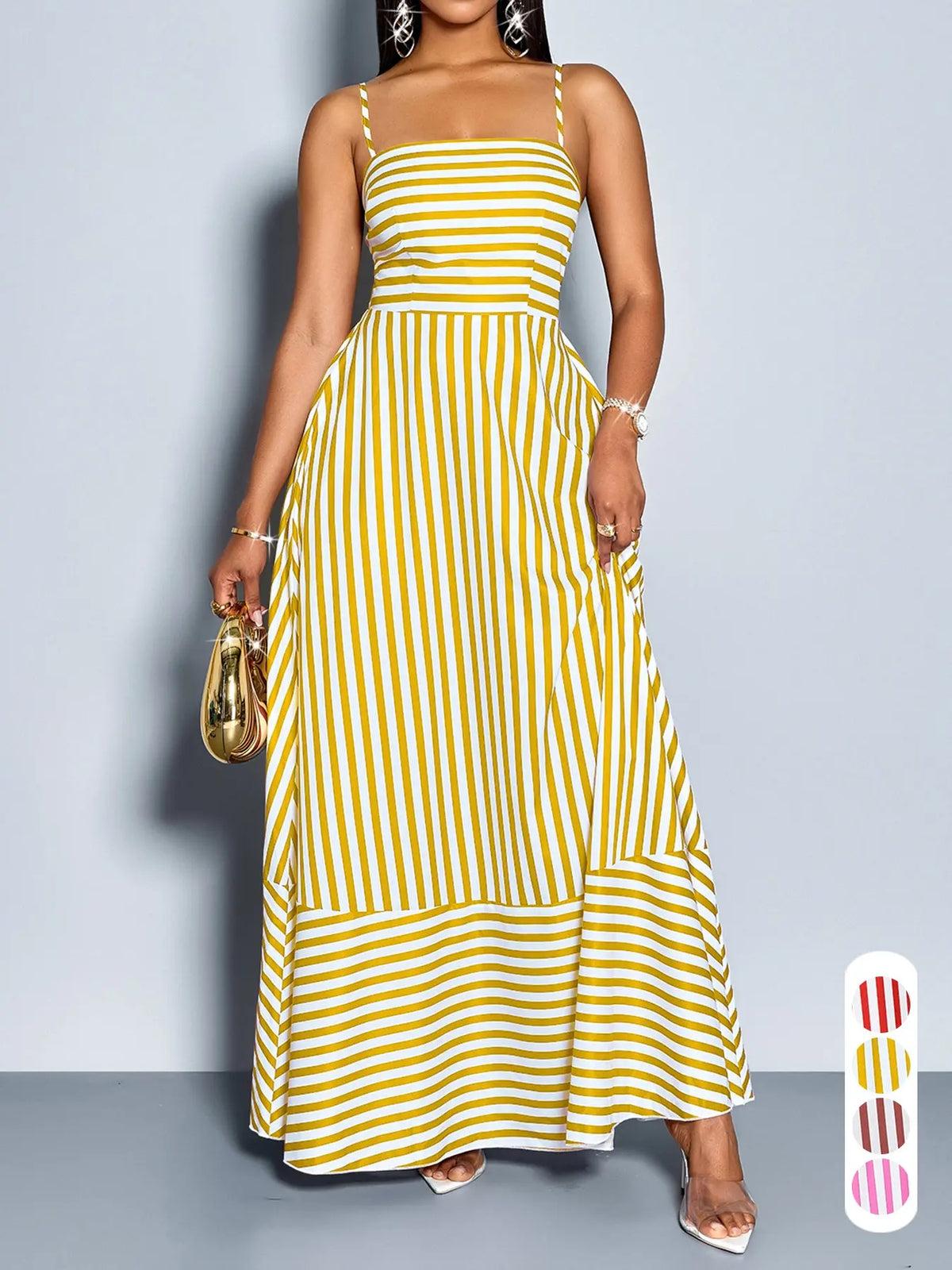 Elegant Casual Boho Chic Striped Sleeveless Dress for Women, Long Flowy Hem, for Spring & Summer, Perfect for Daily Wear, Casual Classy Womenswear