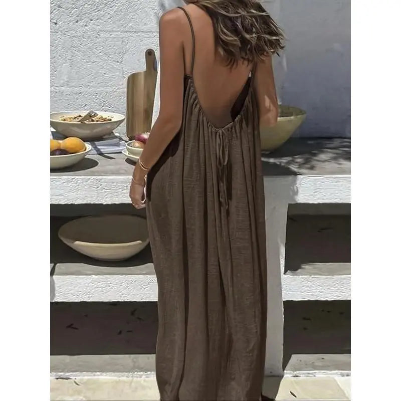 GYNLEUX Women's Basic Solid Color Backless Cami Dress - 1-3 Pcs, Comfortable Fabric Casual Women's Clothing for Summer Beach Holiday Sleeveless Dress, Backless Dress
