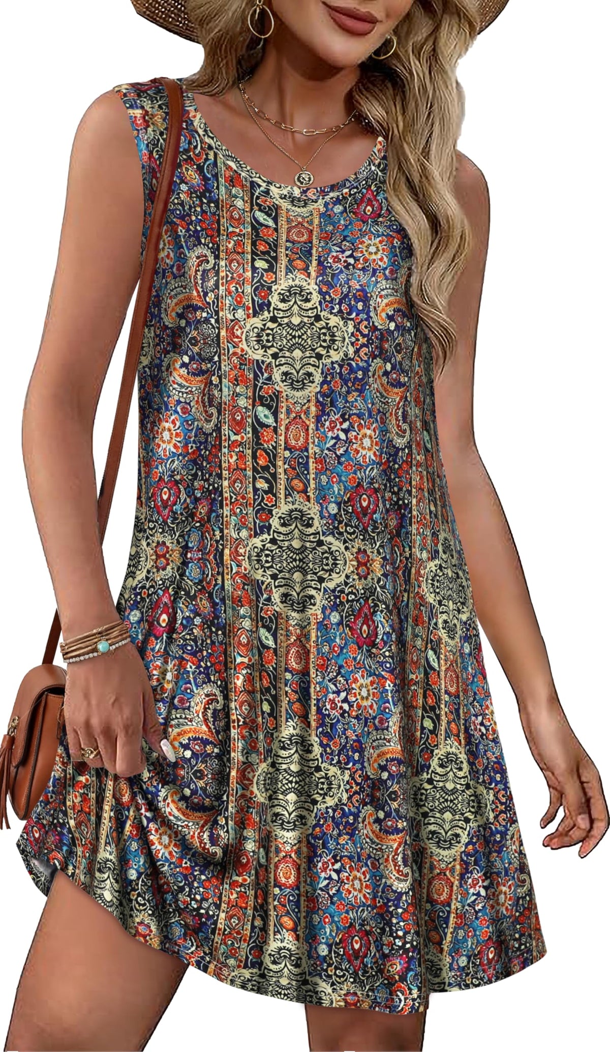 elescat Summer Dresses for Women Boho Sleeveless Pocket Tshirt Sundresses