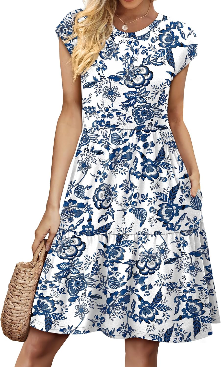 WIHOLL Summer Dresses for Women 2026 Cap Sleeve Casual Sundresses Floral Tiered Swing Fashion Beach Vacation Dress