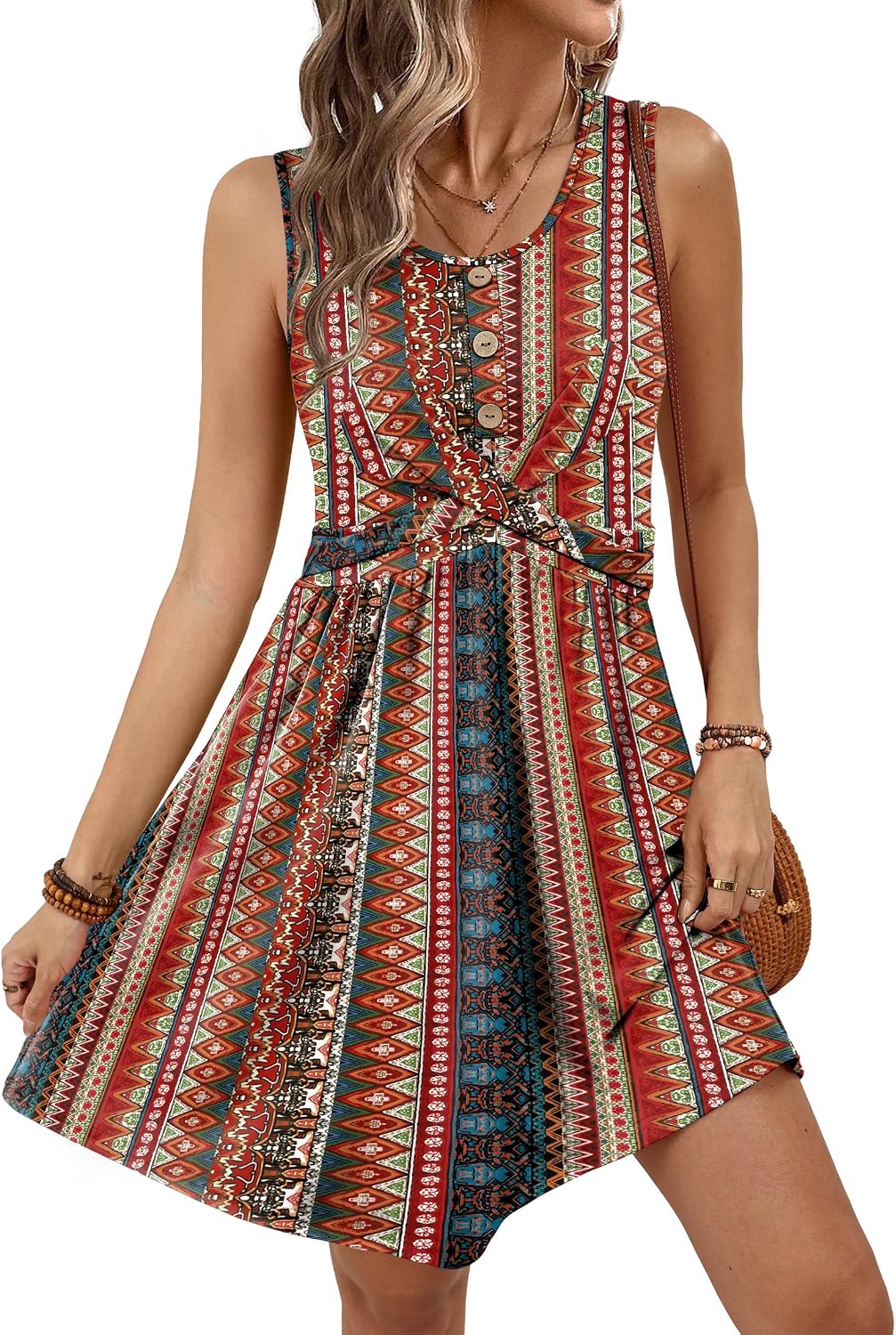 OFEEFAN Summer Dresses for Women Beach Fashion Sundresses Babydoll Dress Button Down Boho Dresses Cute Cross
