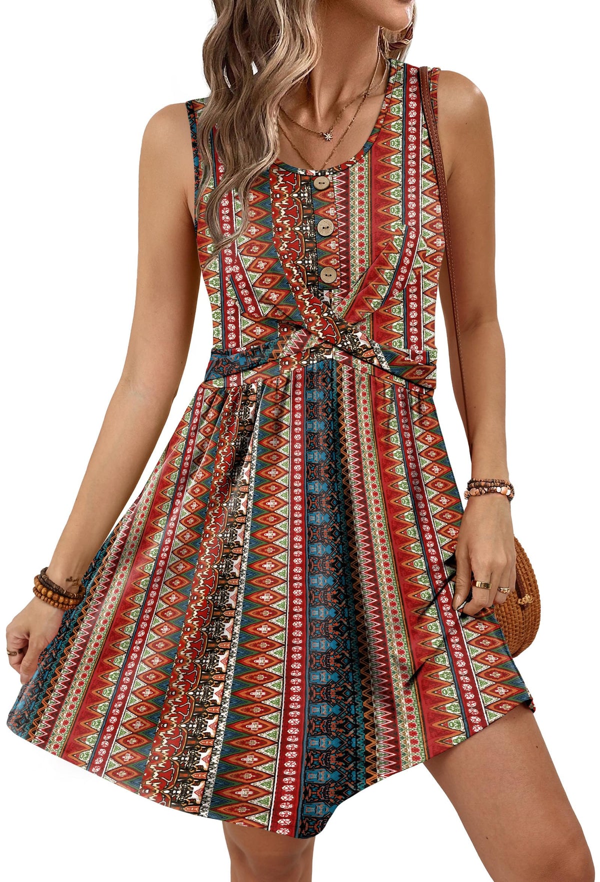 OFEEFAN Summer Dresses for Women Beach Fashion Sundresses Babydoll Dress Button Down Boho Dresses Cute Cross
