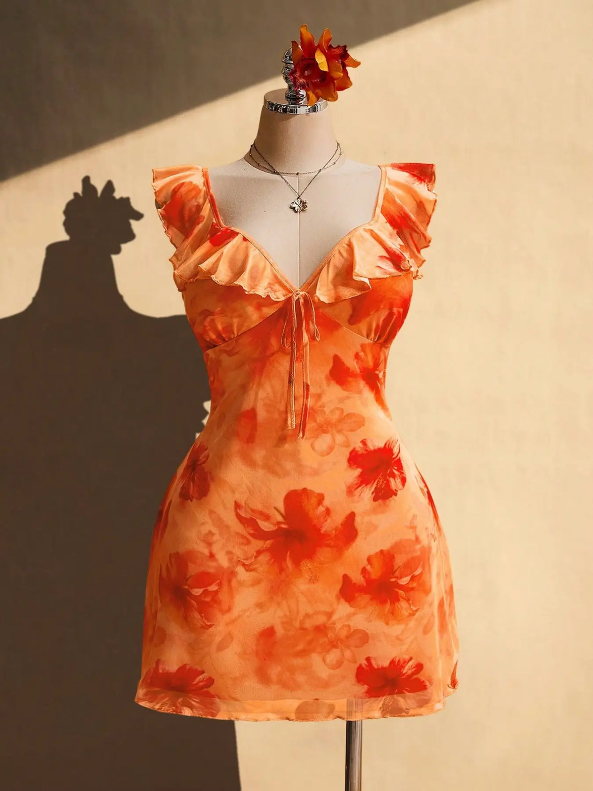 Plus Size Casual Sundresses Floral Print Dress, Slimming V Neck Ruffle Strapless Skirt, Beach Vacation Style Sexy Short Dress