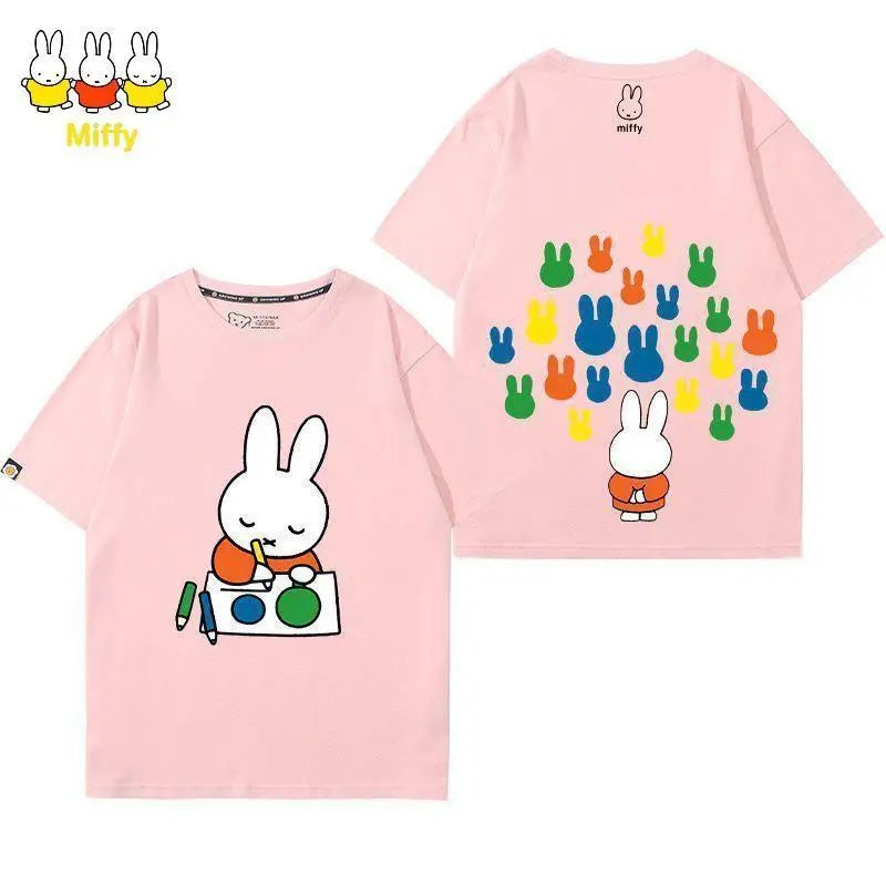 Kawaii Miffy Rabbit T-shirt Picture Book Series Little Rabbit Girl Miffy Cartoon Pure Cotton Half-sleeved Couple Top