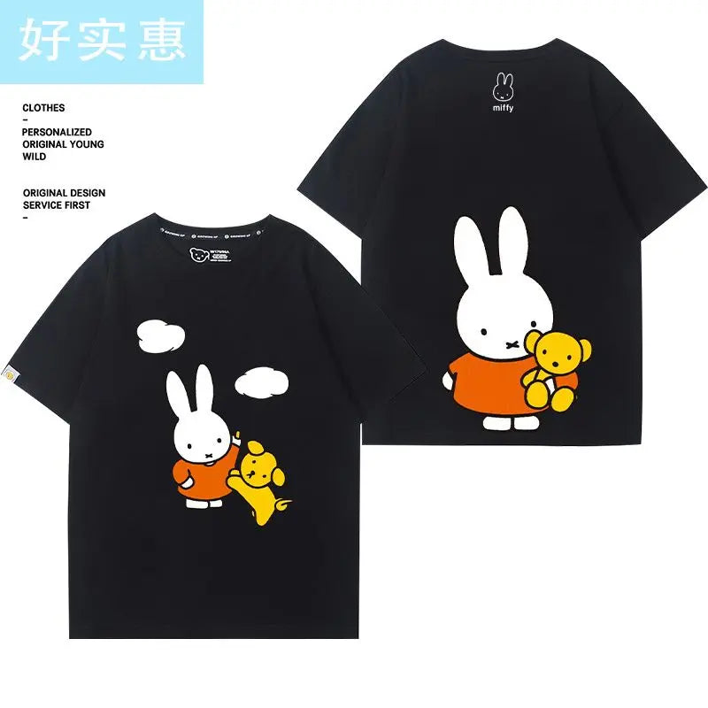 Kawaii Miffy Rabbit T-shirt Picture Book Series Little Rabbit Girl Miffy Cartoon Pure Cotton Half-sleeved Couple Top