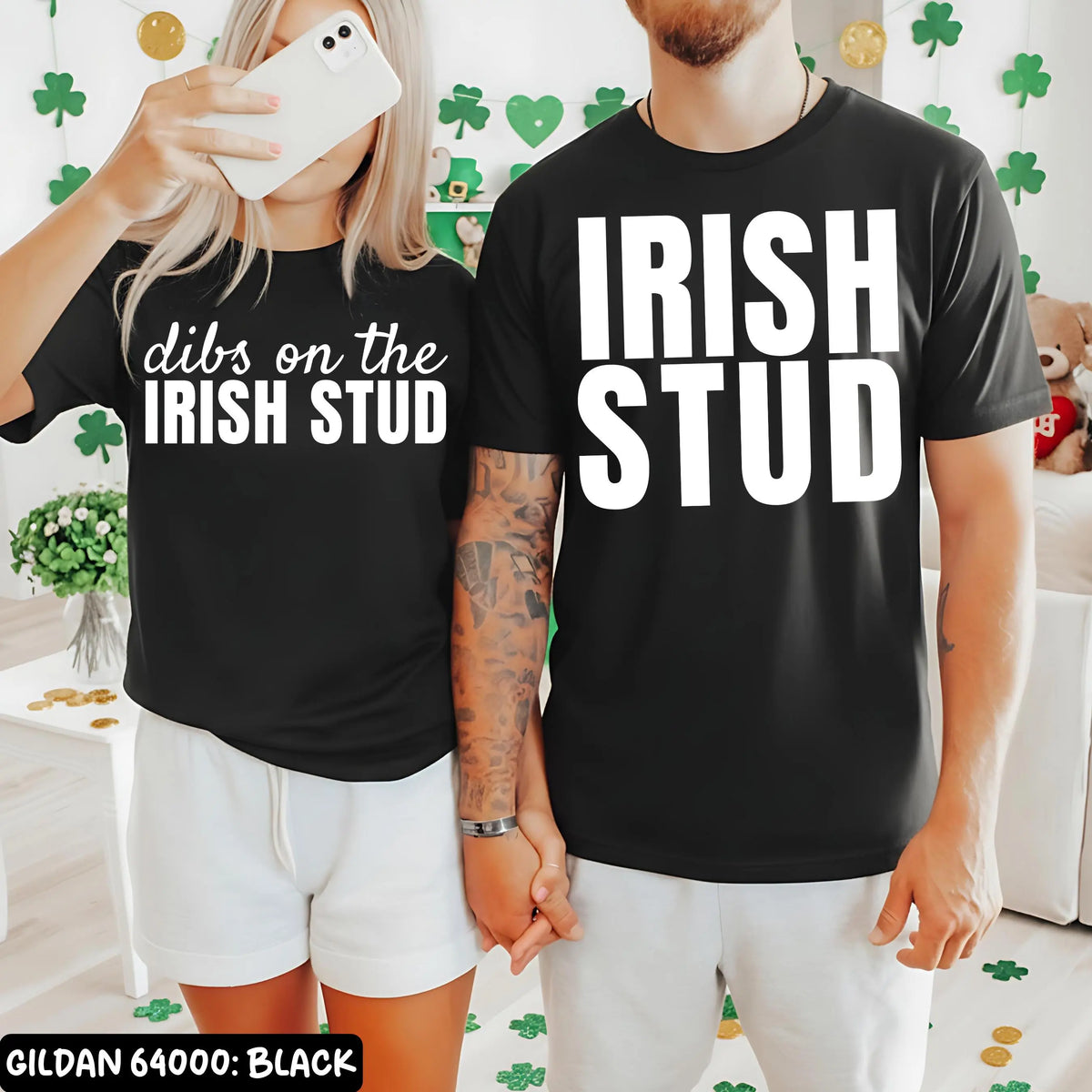 Dibs on the Irish Stud Couples Drinking Matching Shirts, Funny Couples St Patricks Day Matching T-Shirts Saint Pattys St Paddys Pub Crawl Tee