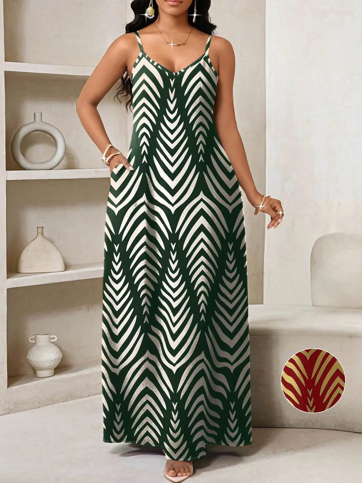 Summer Leopard Print Dress, Sleeveless Long Dress, Casual A-Line Dress with Pockets, Loose Fit, V-Neck, Beach & Travel Wear