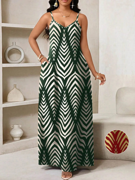 Summer Leopard Print Dress, Sleeveless Long Dress, Casual A-Line Dress with Pockets, Loose Fit, V-Neck, Beach & Travel Wear