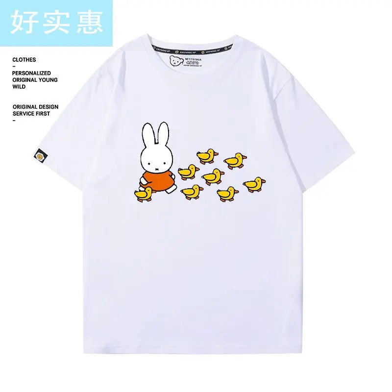 Kawaii Miffy Rabbit T-shirt Picture Book Series Little Rabbit Girl Miffy Cartoon Pure Cotton Half-sleeved Couple Top