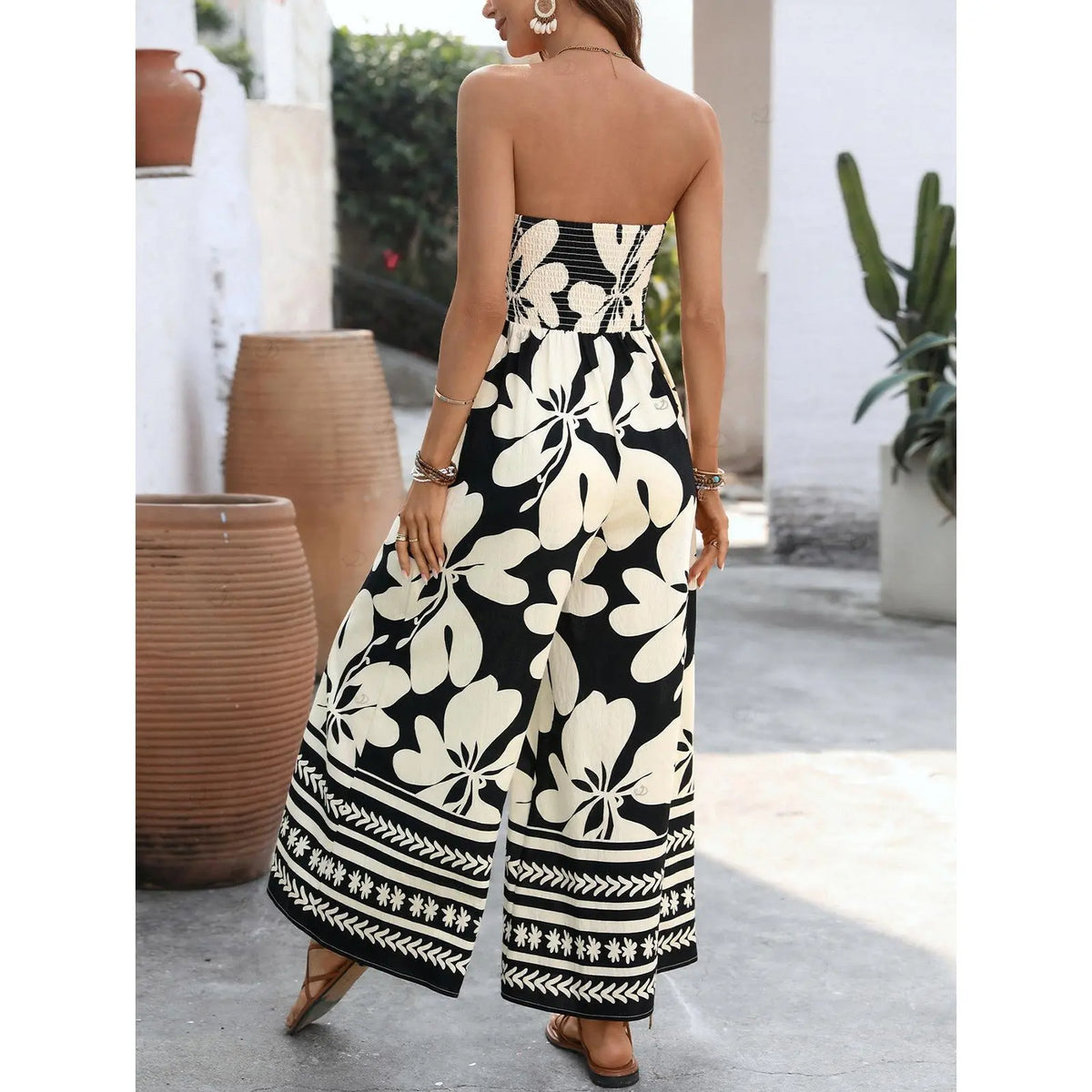 2026 Hawaii Couple Outfit Tribal Hibiscus Floral Print Bowknot Off the Shoulder Jumpsuit and Shirt Set