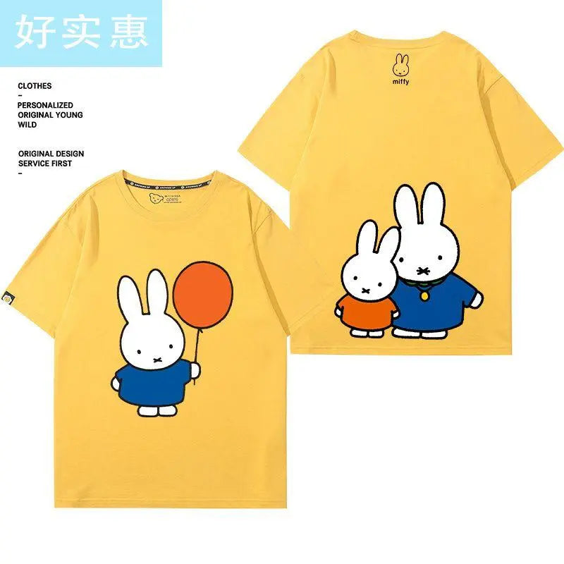 Kawaii Miffy Rabbit T-shirt Picture Book Series Little Rabbit Girl Miffy Cartoon Pure Cotton Half-sleeved Couple Top